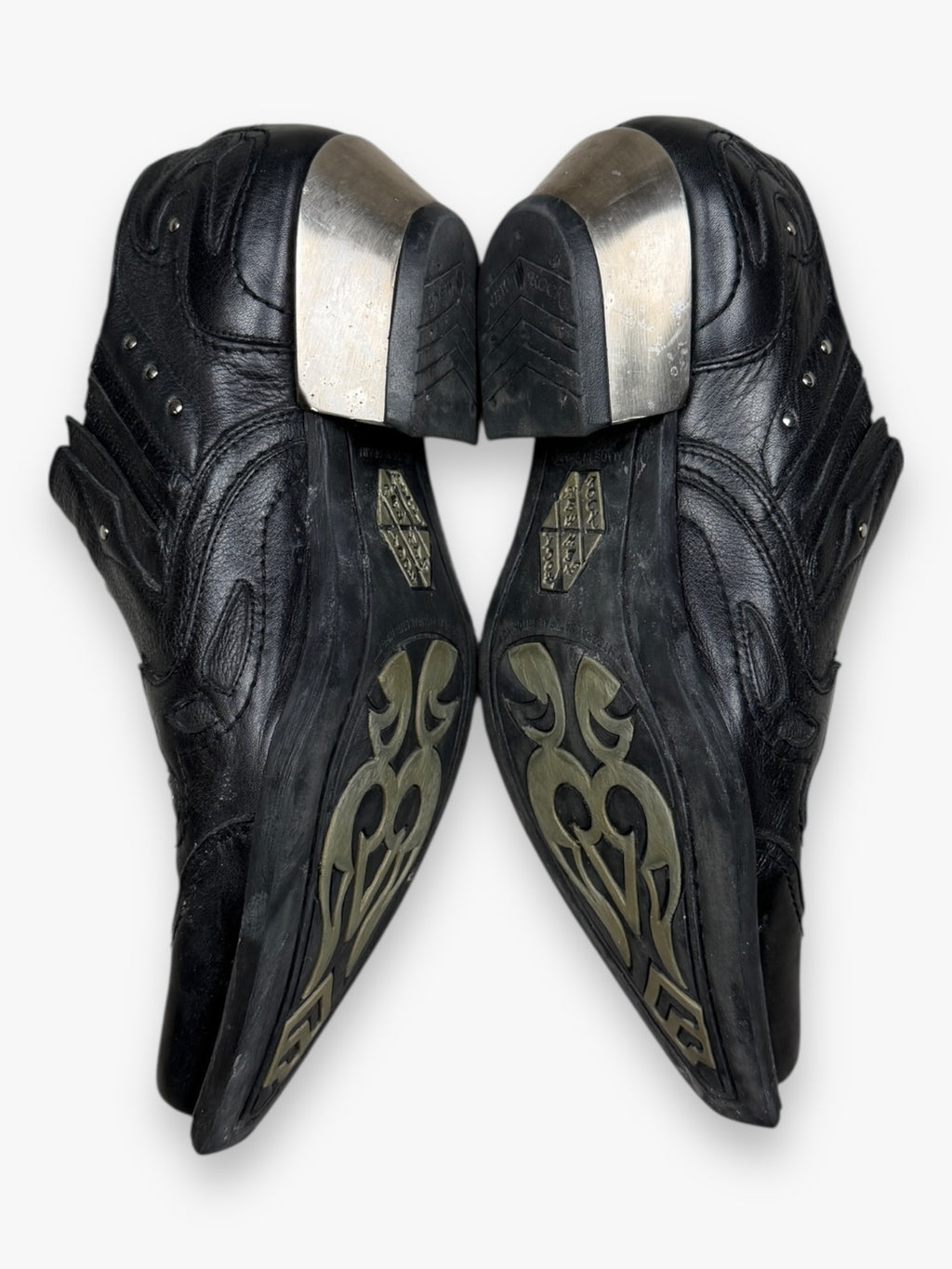 New Rock Black Metallic Leather Boots