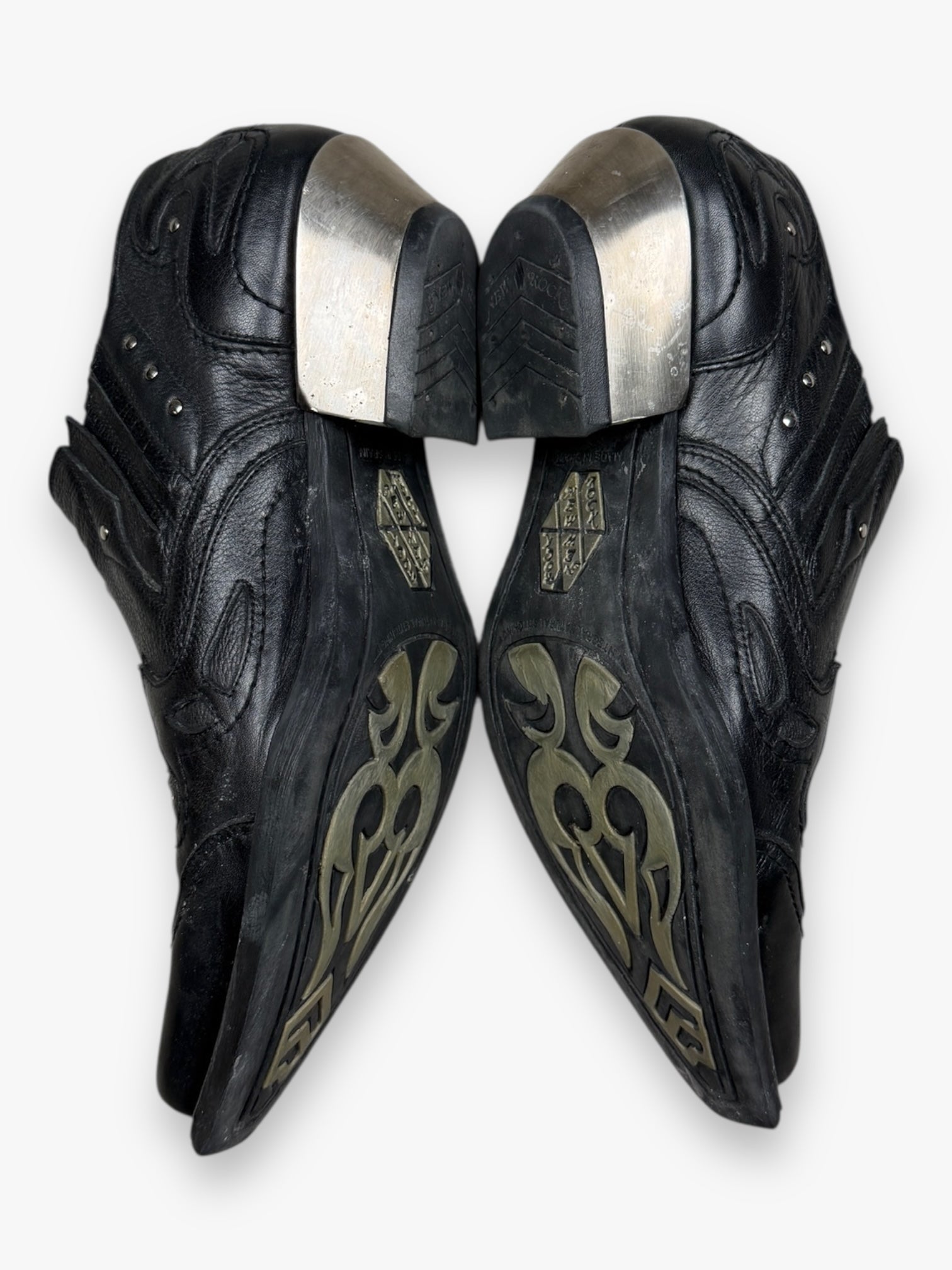 New Rock Black Metallic Leather Boots