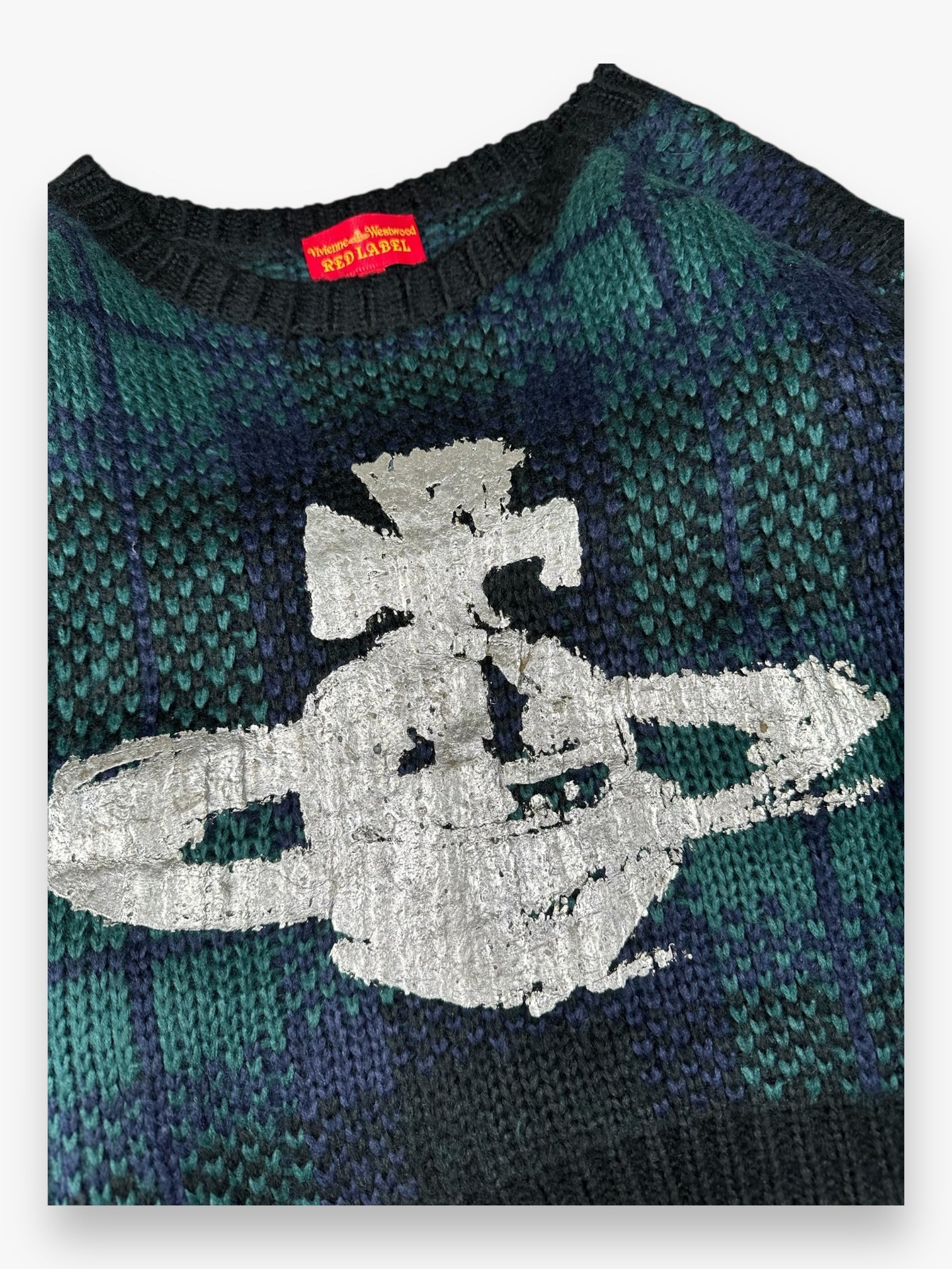 Vivienne Westwood Red Label Cropped Sweater Knit Tartan Silver