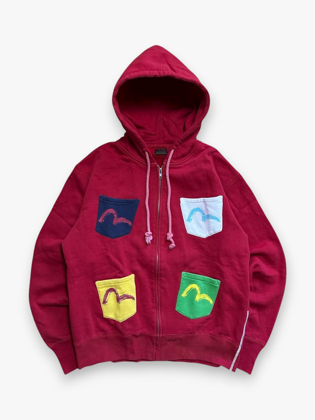 Sweatshirt Hoodie Zip Evisu Multi Pocket Red