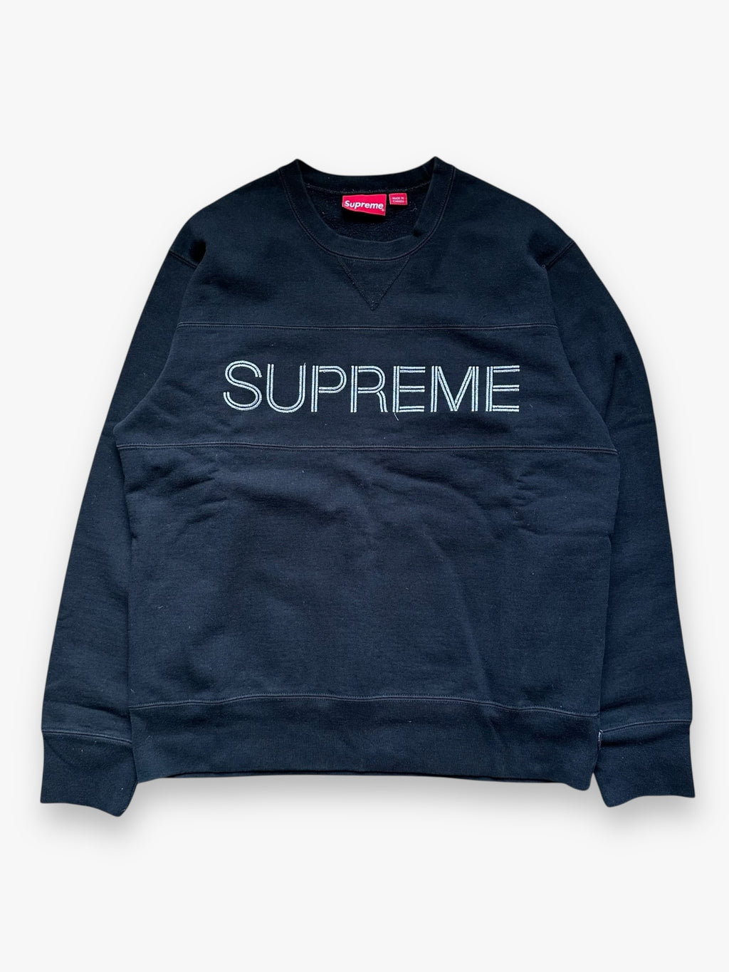 Supreme Zig Zag Stitch Panel Crewneck Sweatshirt Black FW17