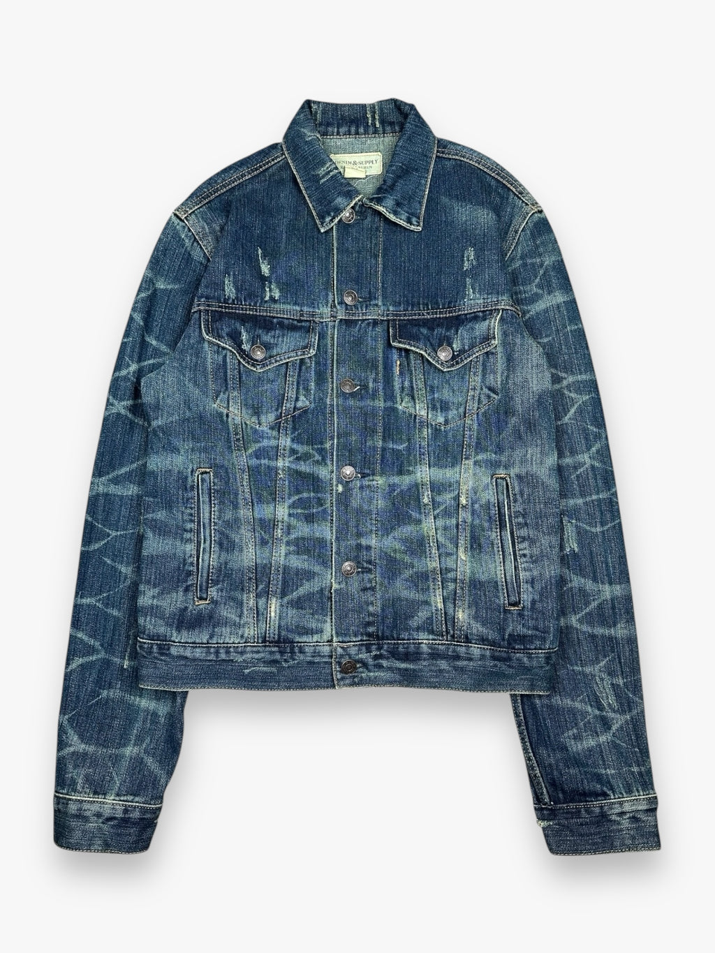 Ralph Lauren Denim &amp; Supply Destroy USA Flag Denim Jacket Blue