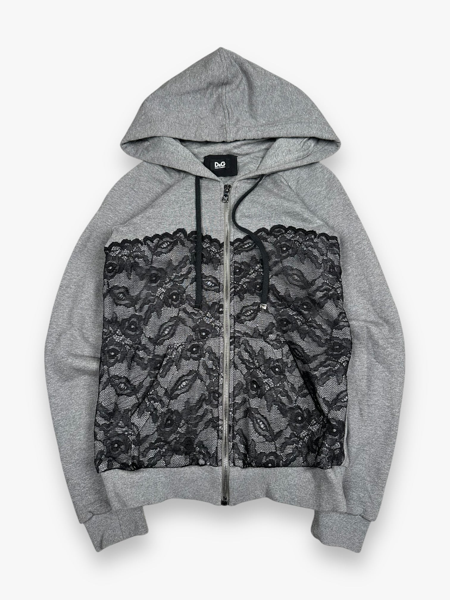 Sweatshirt Hoodie Zip Up Dolce & Gabbana Lace Grey