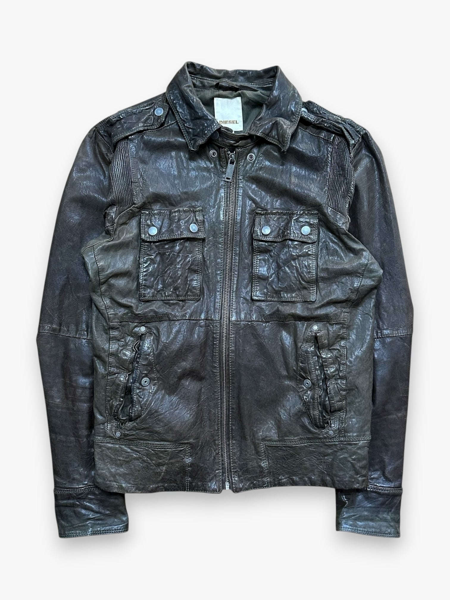 Jacket Diesel Leather Multi Pocket Brown vintage