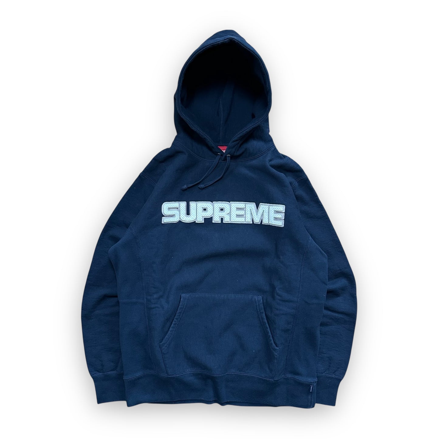 Sweatshirt Hoodie Supreme Perforated Leather Navy FW18 (L)