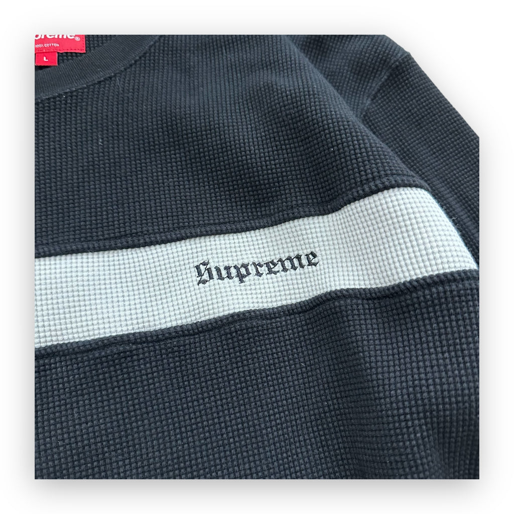 Sweatshirt Crewneck Supreme Panel Stripe Waffle Thermal Black SS20