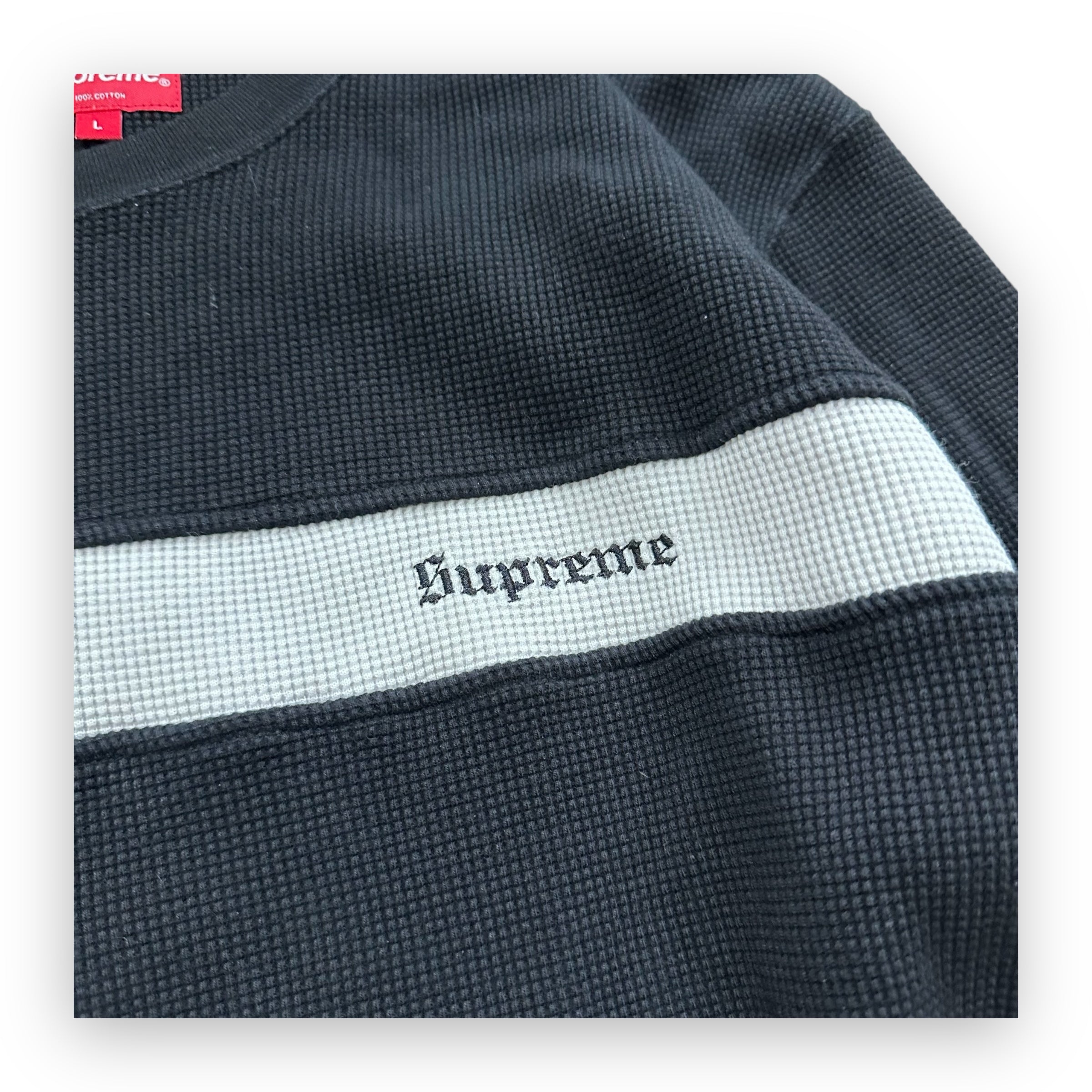 Sweatshirt Crewneck Supreme Panel Stripe Waffle Thermal Black SS20