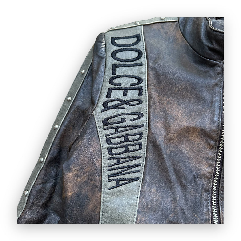 Jacket Dolce & Gabbana Leather Original Lamb Brown Metallic vintage