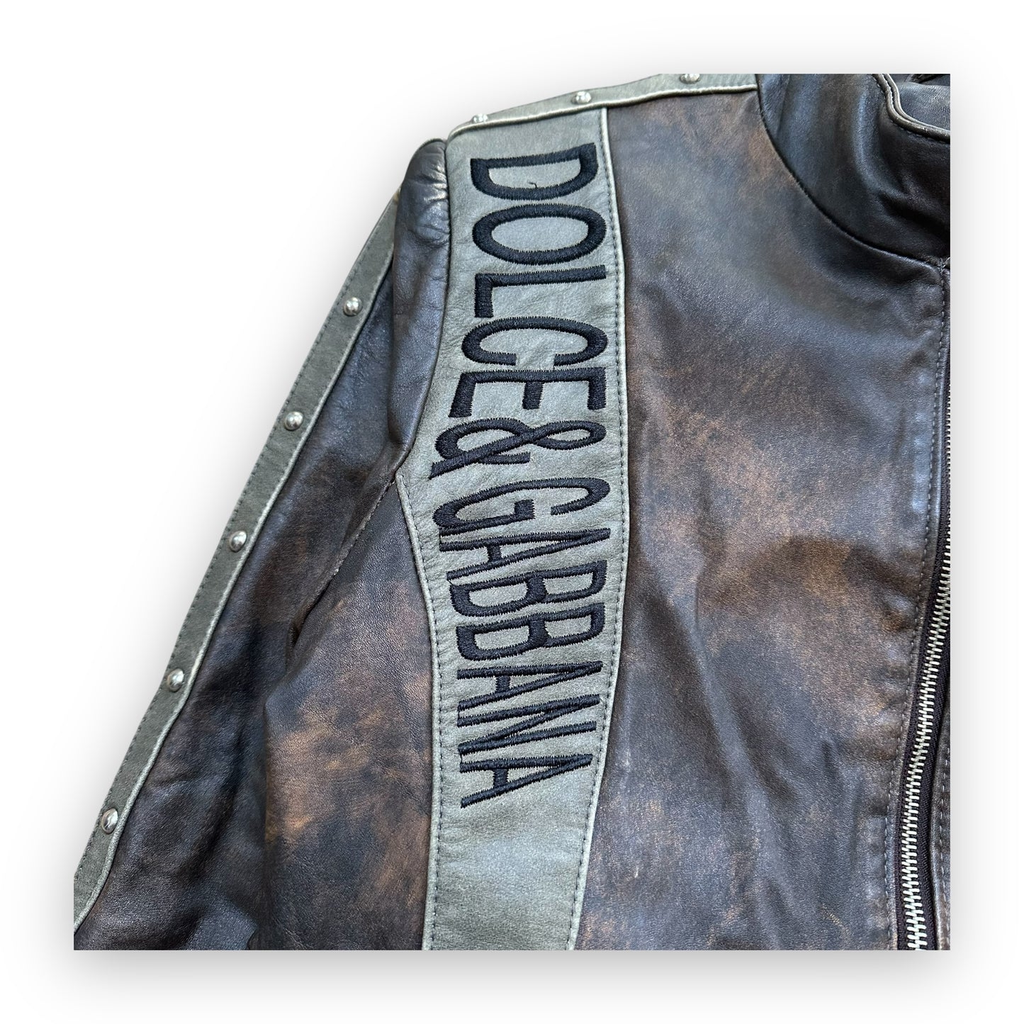 Jacket Dolce & Gabbana Leather Original Lamb Brown Metallic vintage (S)