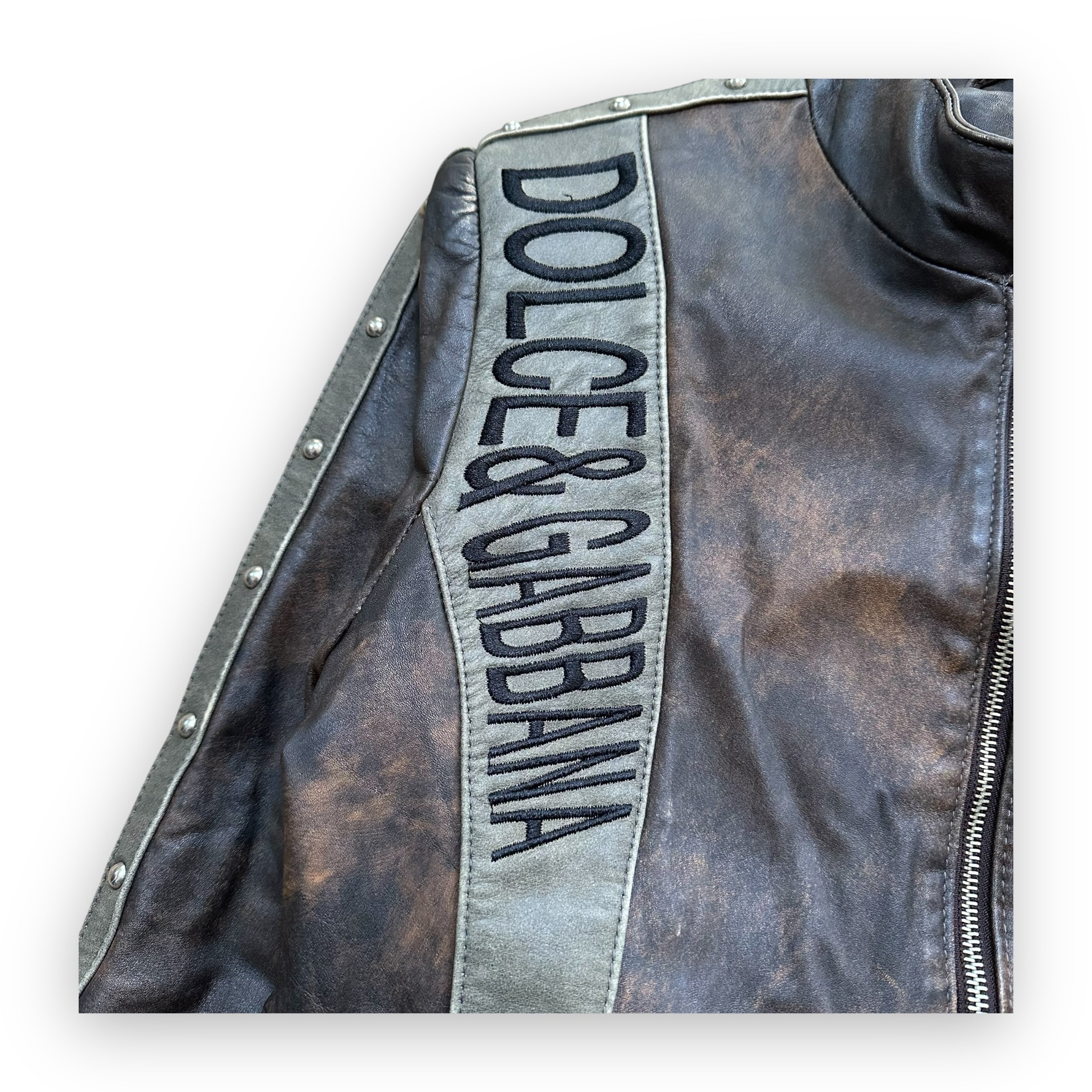 Jacket Dolce & Gabbana Leather Original Lamb Brown Metallic vintage