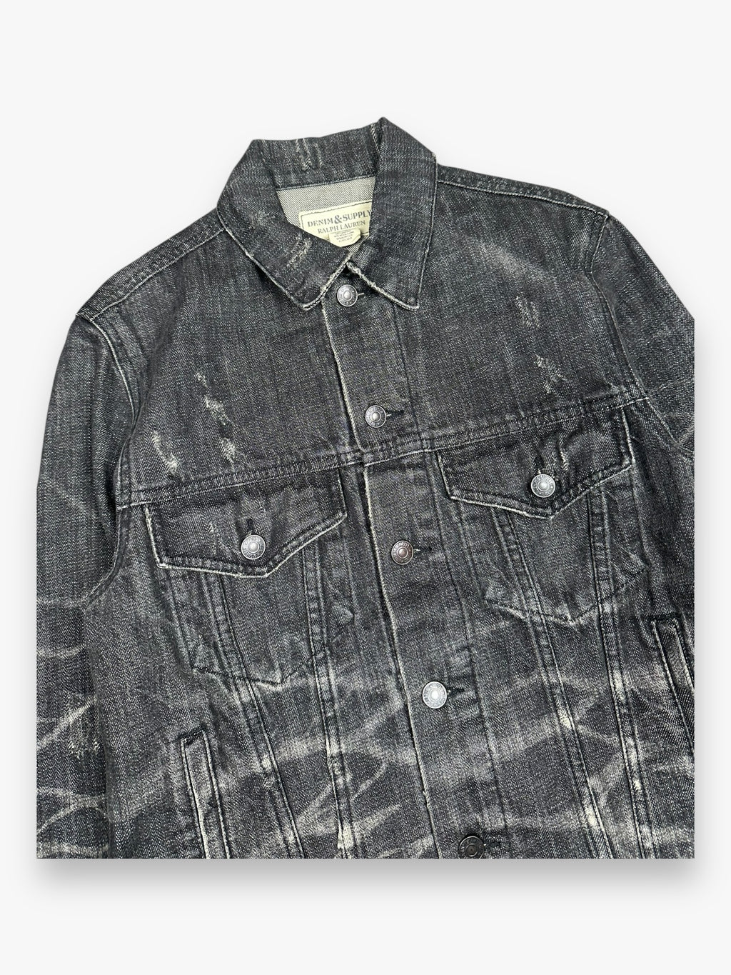 Ralph Lauren Denim & Supply Destroy USA Flag Denim Jacket Dark Grey