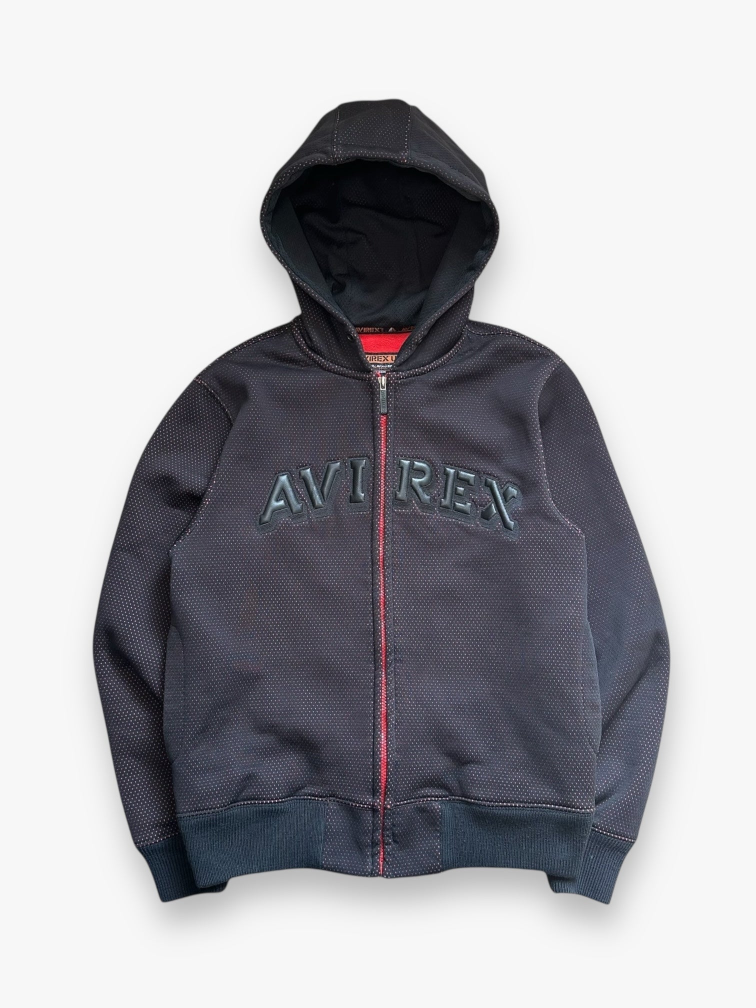 Sweatshirt Hoodie Zip Up Avirex Perforated Black Red vintage