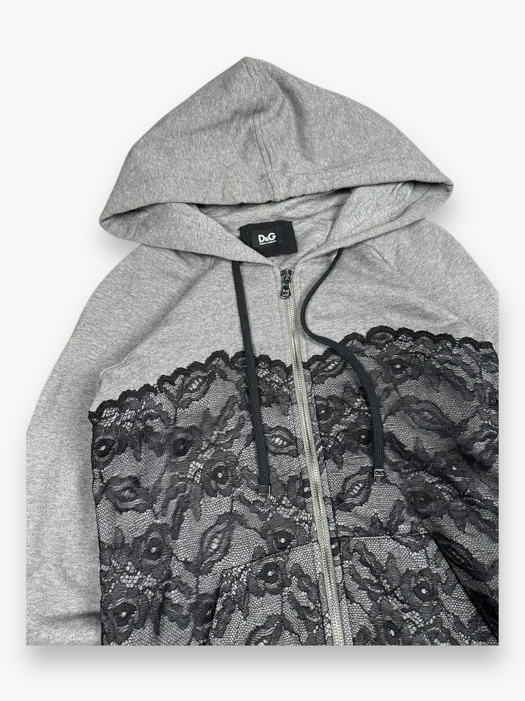 Sweatshirt Hoodie Zip Up Dolce & Gabbana Lace Grey