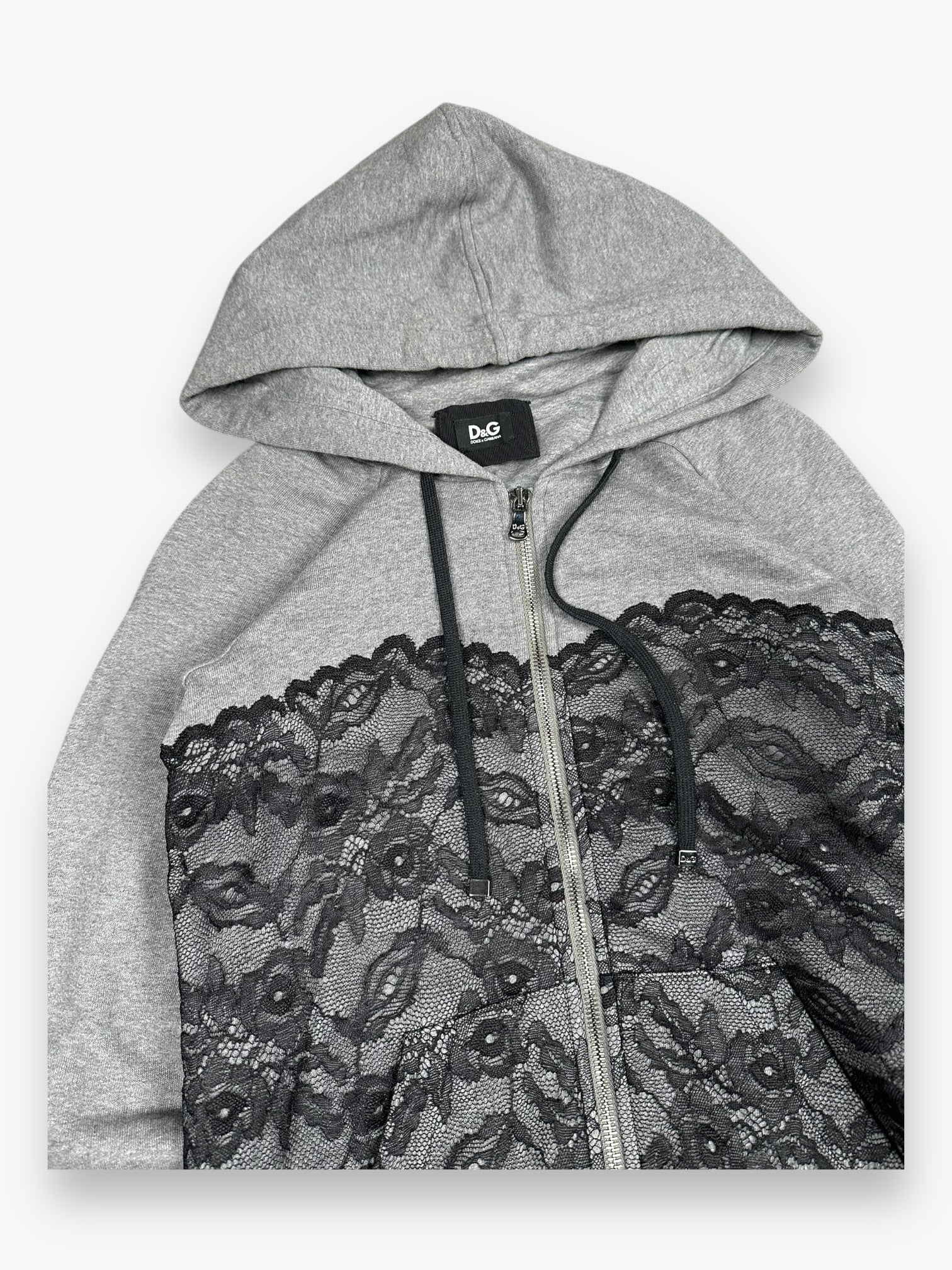 Sweatshirt Hoodie Zip Up Dolce & Gabbana Lace Grey