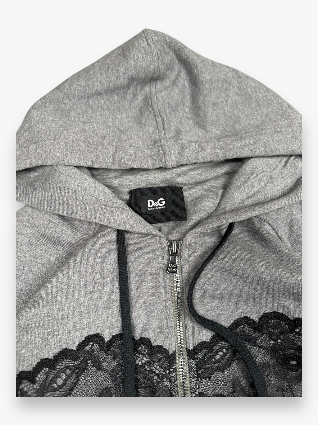 Sweatshirt Hoodie Zip Up Dolce & Gabbana Lace Grey