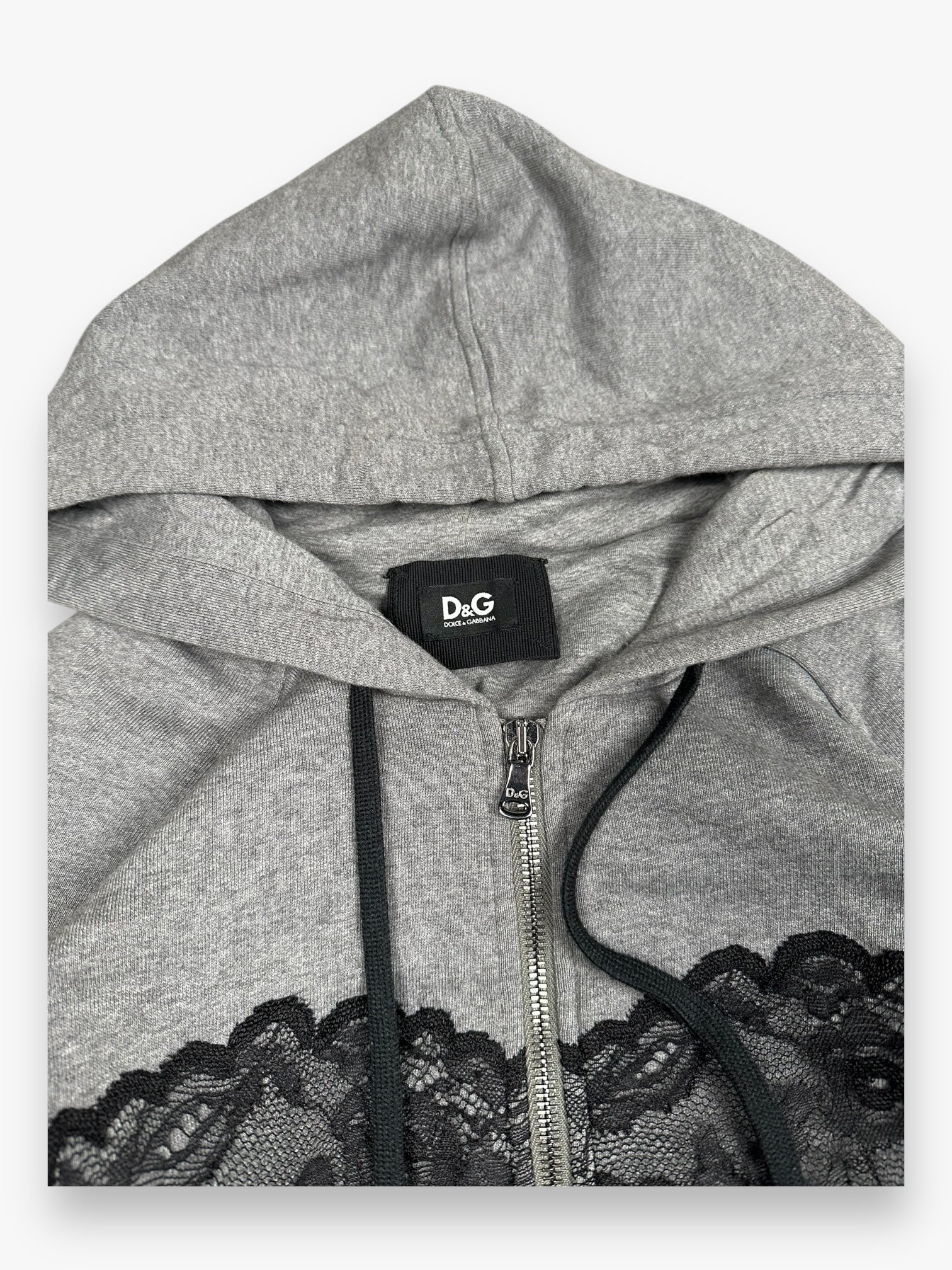 Sweatshirt Hoodie Zip Up Dolce & Gabbana Lace Grey