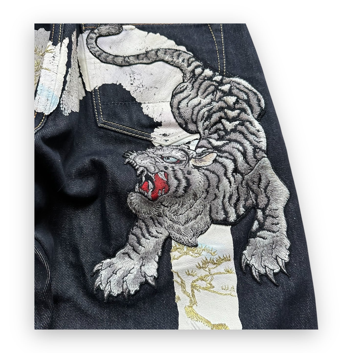 Jeans Evisu Daicock Year of Tiger Embroidery Lot 2010 White (XS)