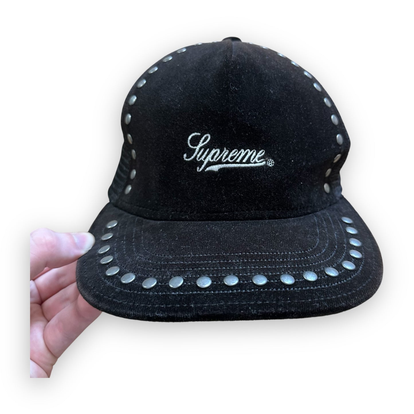 Cap Supreme Studded Velvet Mesh Back 5-Panel Black FW21