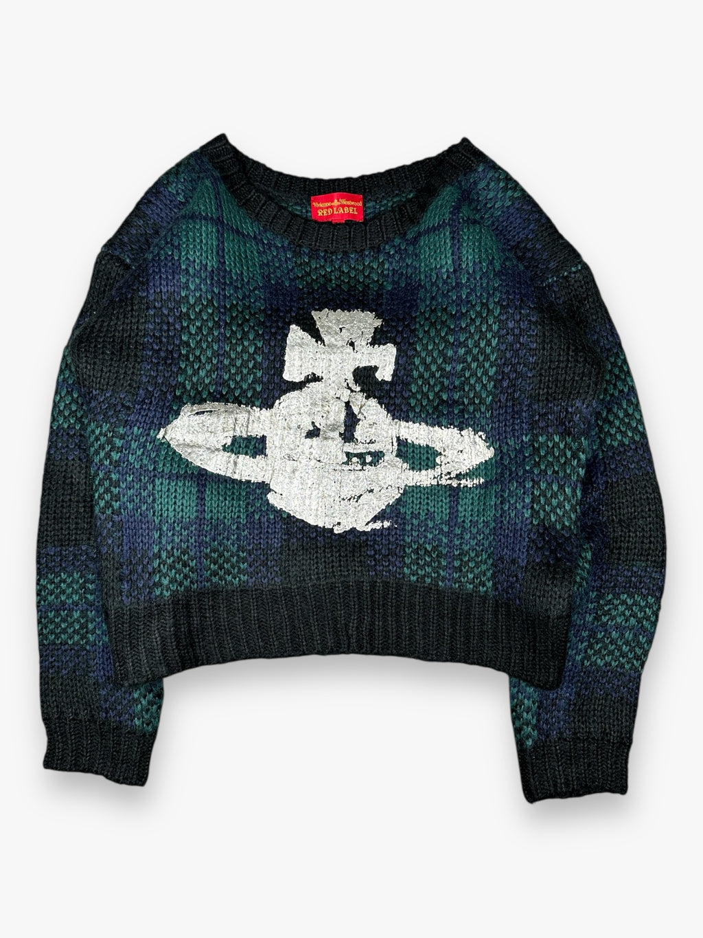 Vivienne Westwood Red Label Cropped Sweater Knit Tartan Silver