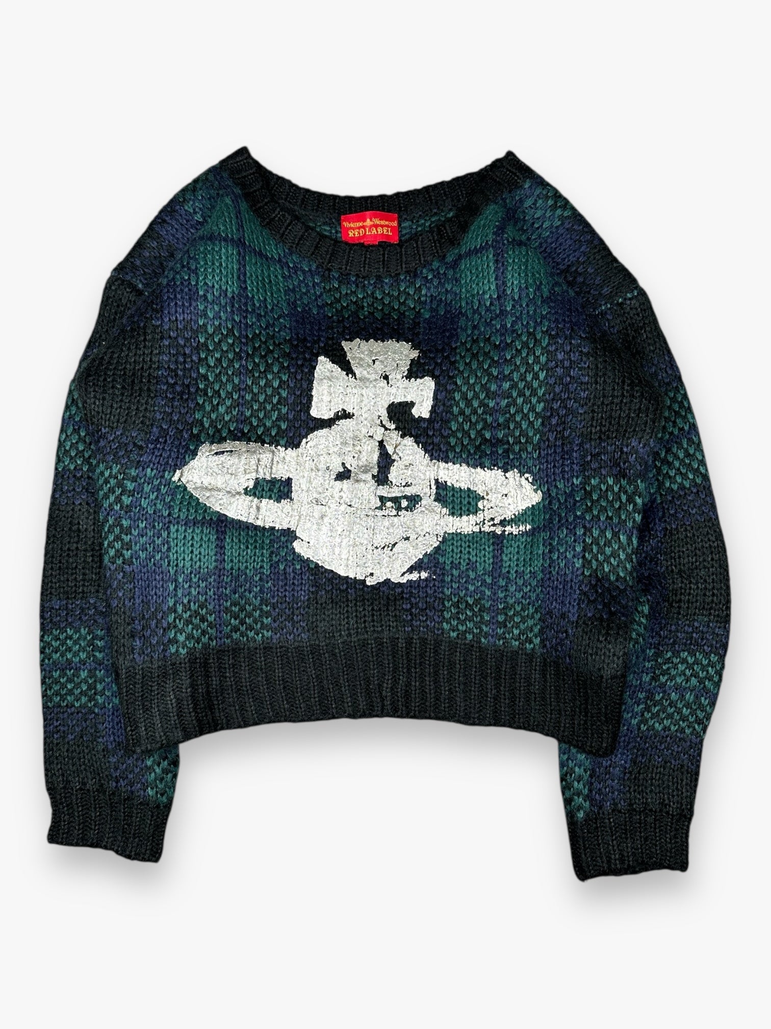 Vivienne Westwood Red Label Cropped Sweater Knit Tartan Silver