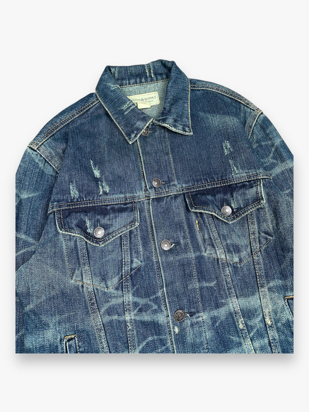 Ralph Lauren Denim &amp; Supply Destroy USA Flag Denim Jacket Blue