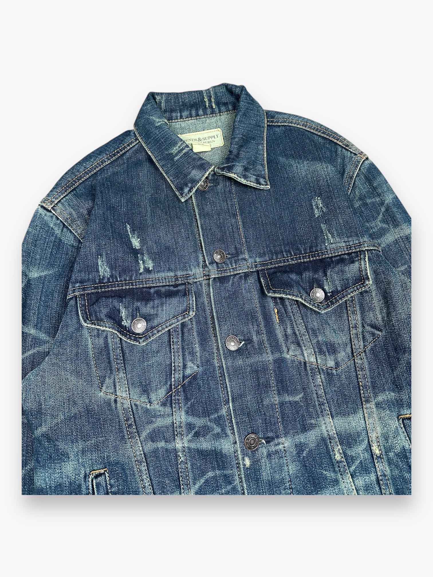 Ralph Lauren Denim & Supply Destroy USA Flag Denim Jacket Blue