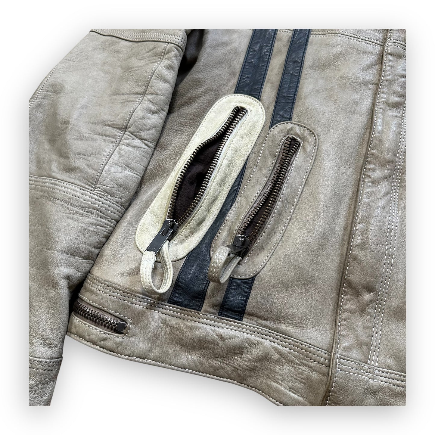 Jacket Dolce & Gabbana Leather Astro Biker Cafe Cream FW04 (S)