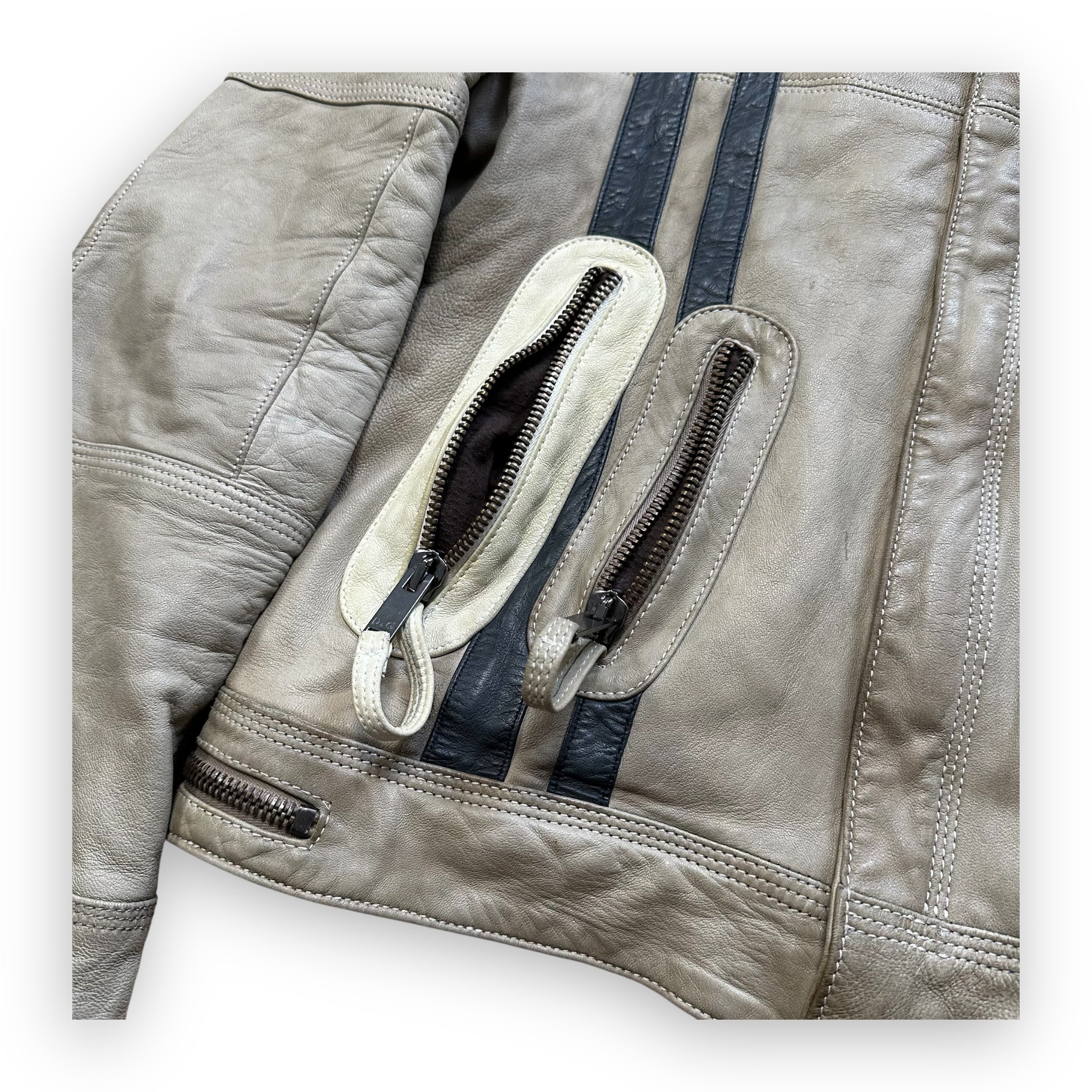 Jacket Dolce & Gabbana Leather Astro Biker Cafe Cream FW04