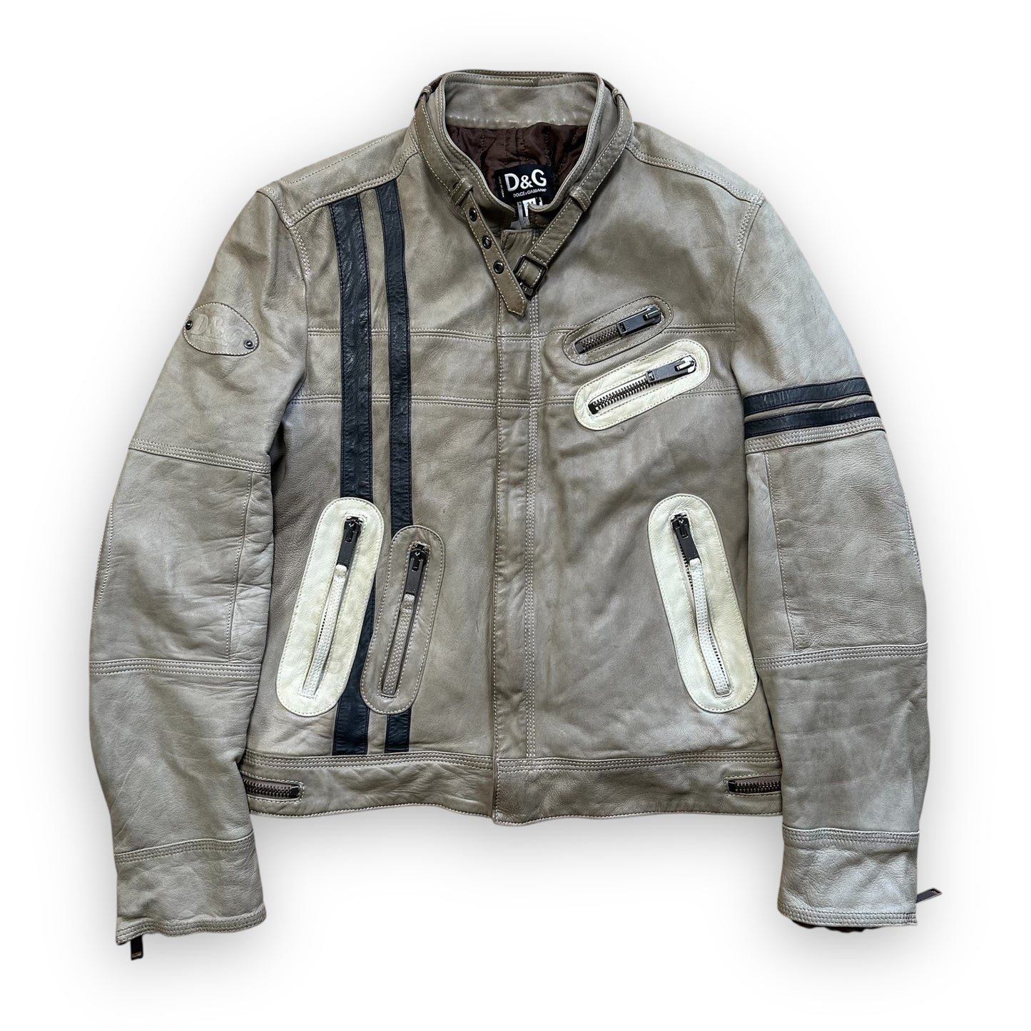 Jacket Dolce & Gabbana Leather Astro Biker Cafe Cream FW04 (S)