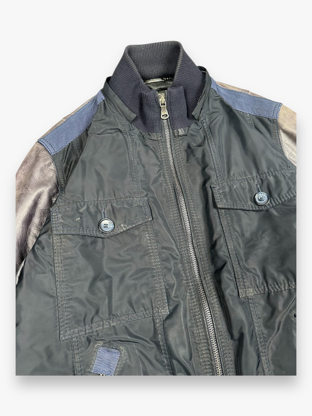 Jacket Leather Hybrid Nylon Dolce & Gabbana Black Navy