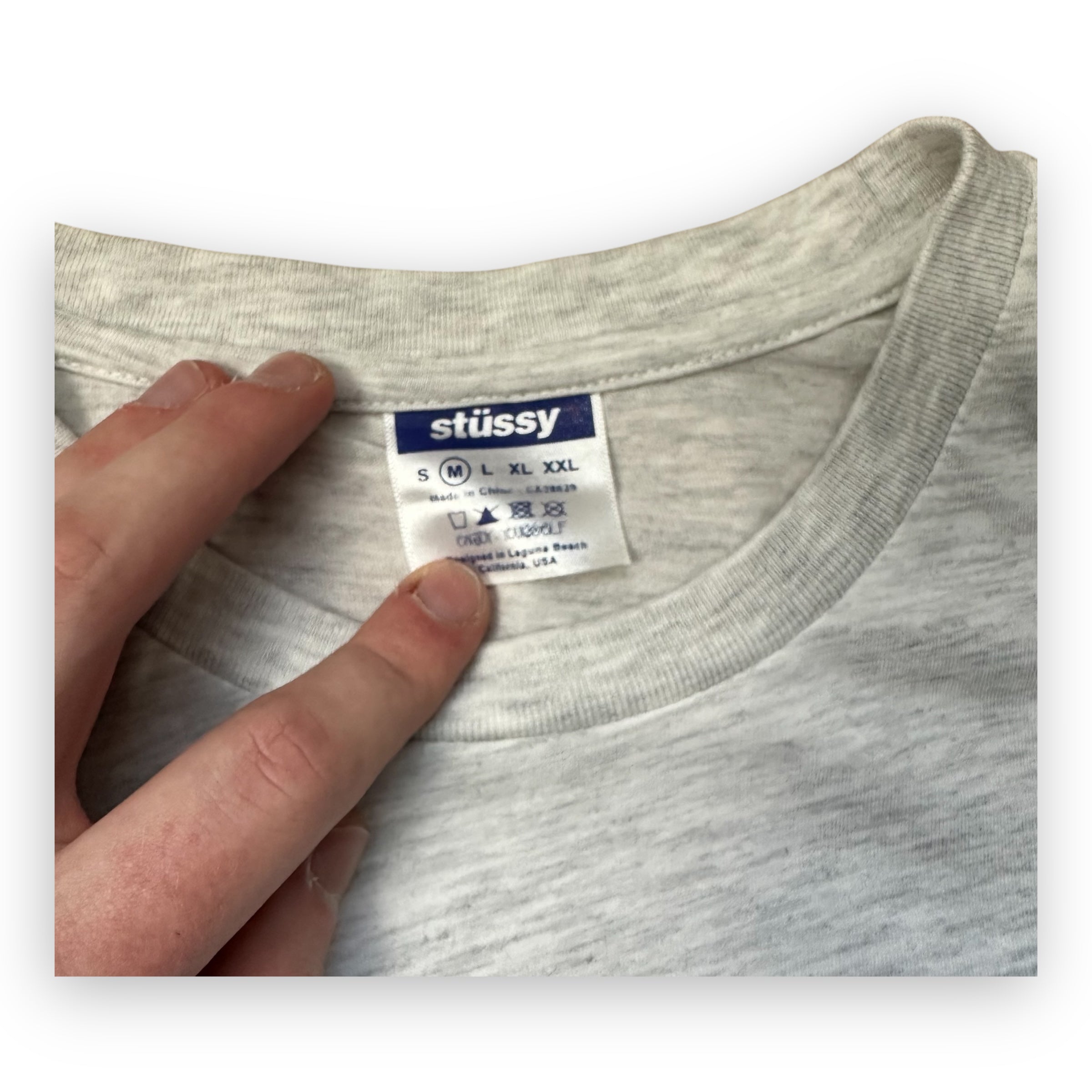 Tee Stussy Embroidered Burgundy Logo Ash Grey