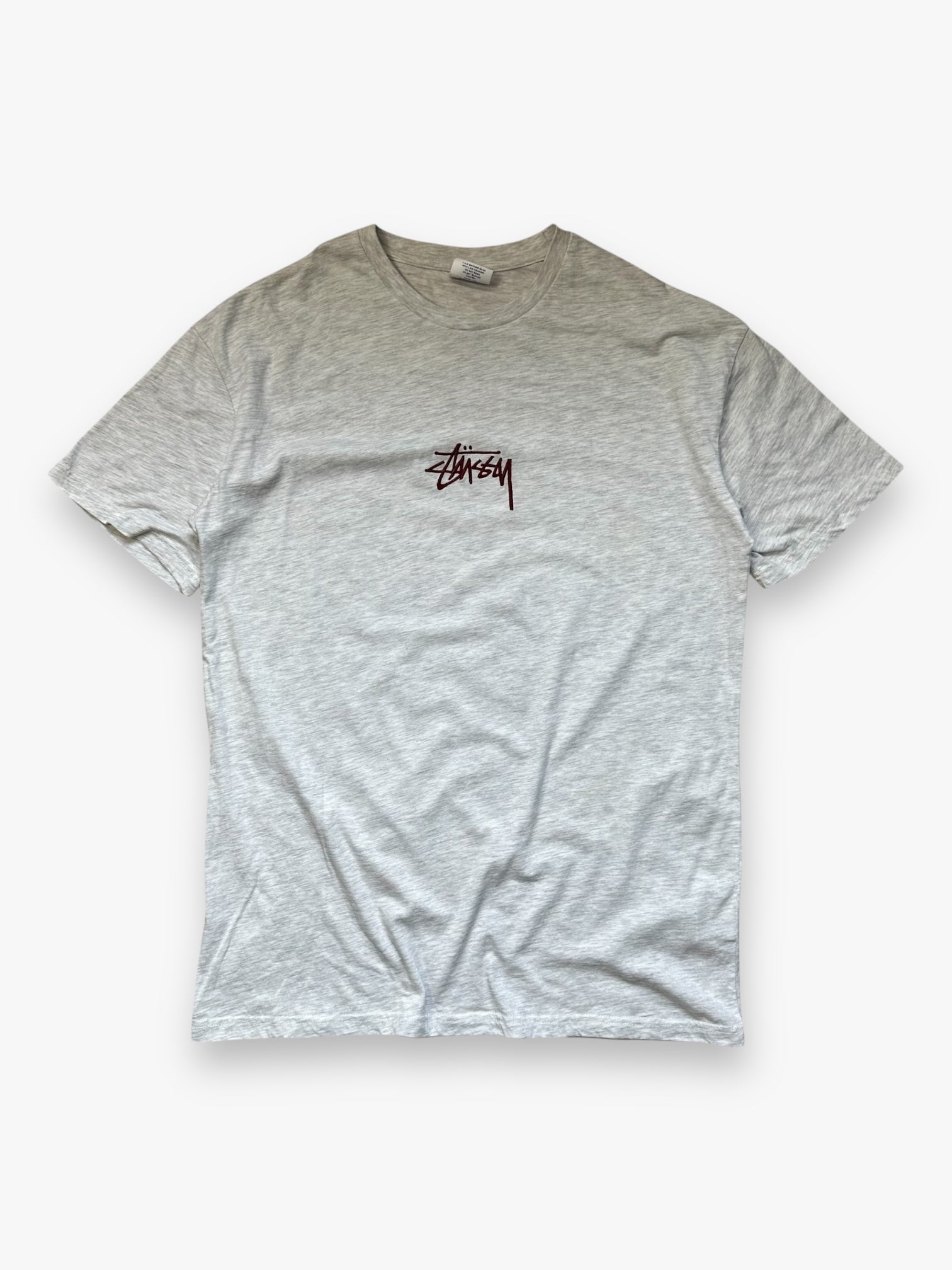 Tee Stussy Embroidered Burgundy Logo Ash Grey