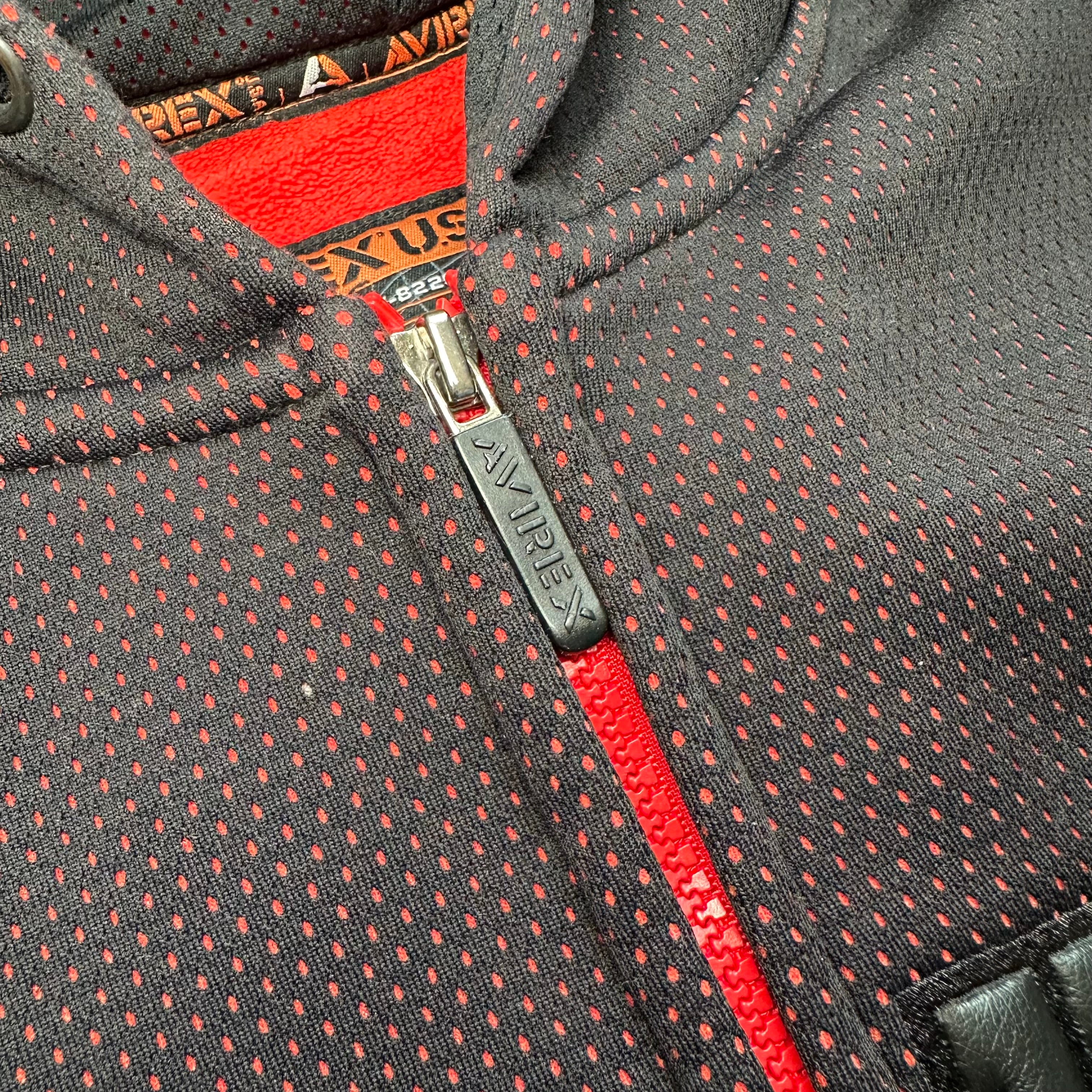 Sweatshirt Hoodie Zip Up Avirex Perforated Black Red vintage