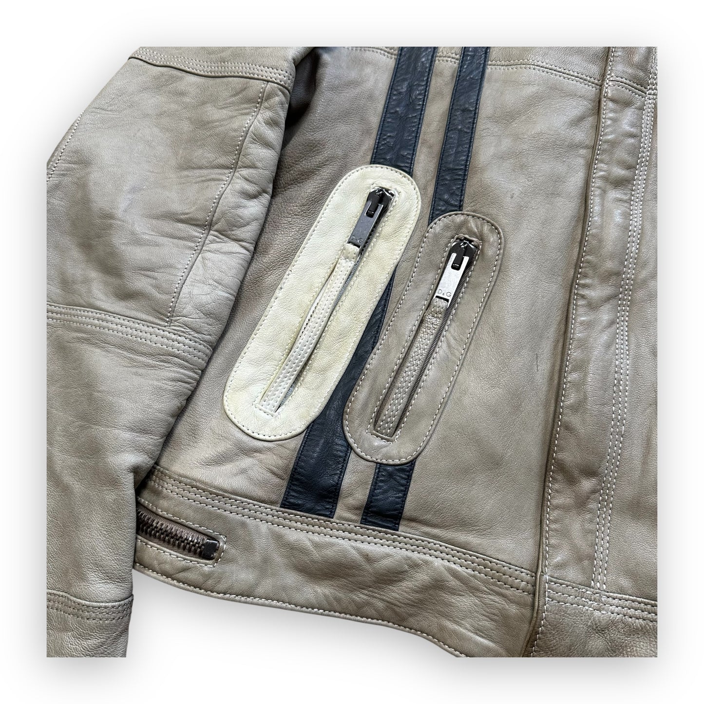 Jacket Dolce & Gabbana Leather Astro Biker Cafe Cream FW04 (S)