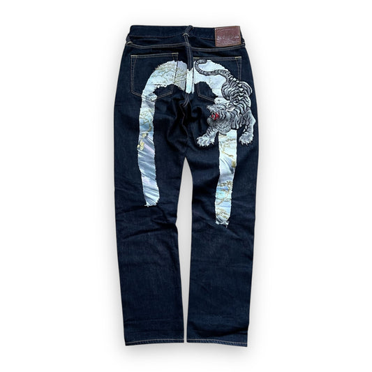 Jeans Evisu Daicock Year of Tiger Embroidery Lot 2010 White (XS)