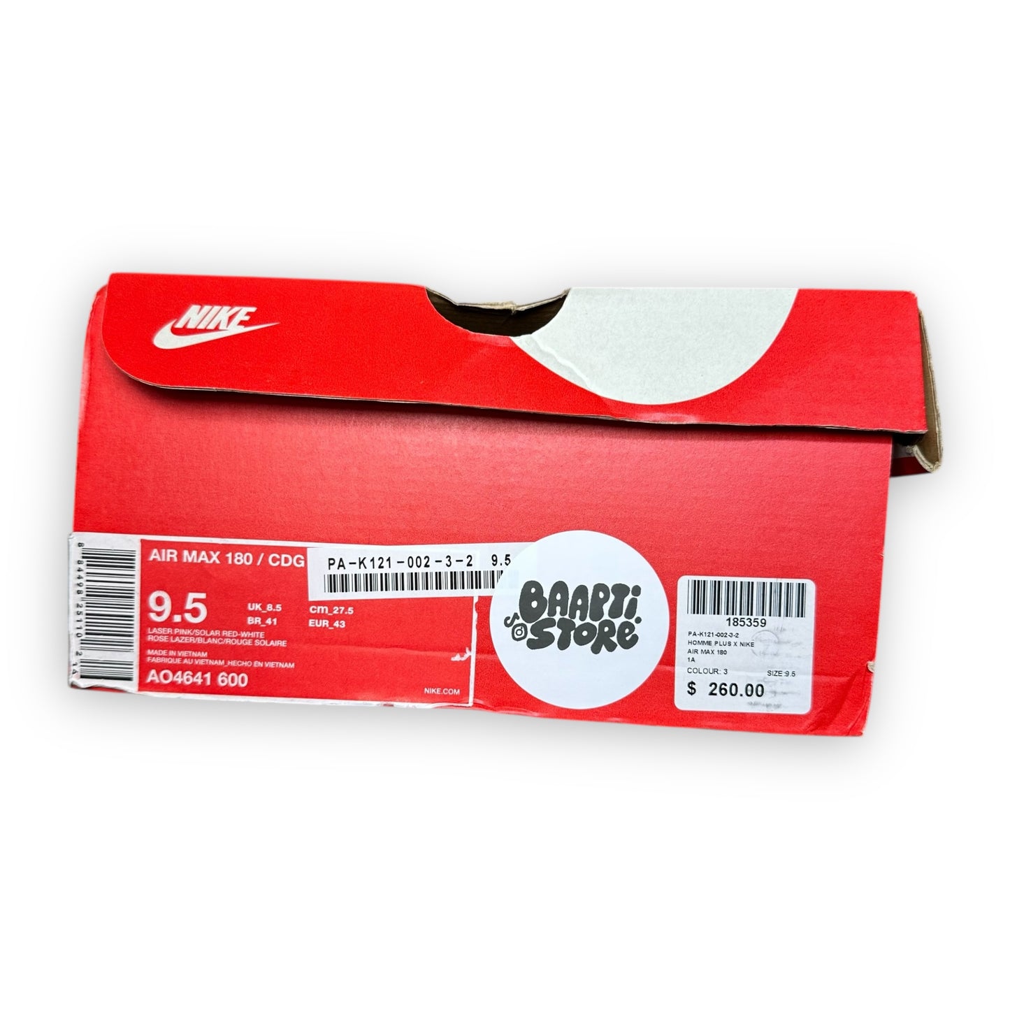 EU43 - US9.5 - UK8.5 • Air Max 180 Comme des Garcons White Pink