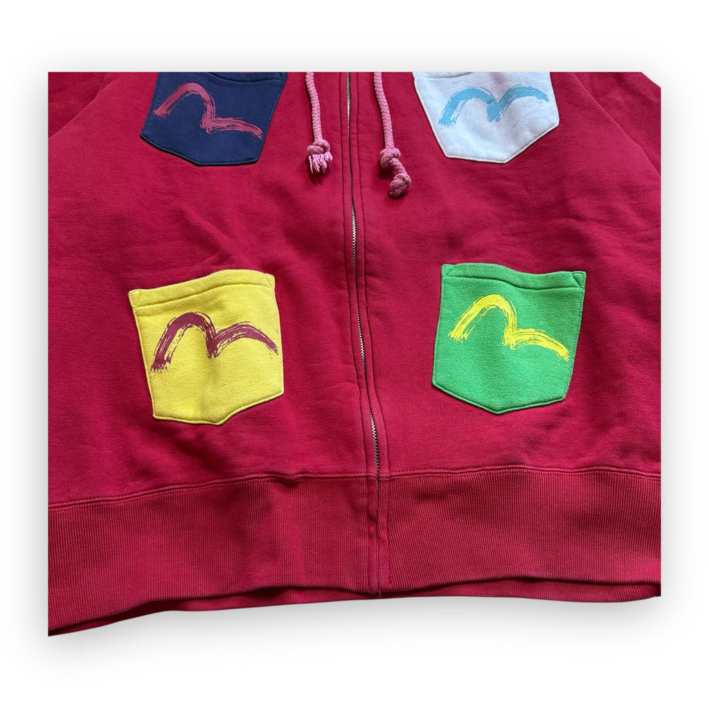 Sweatshirt Hoodie Zip Evisu Multi Pocket Red