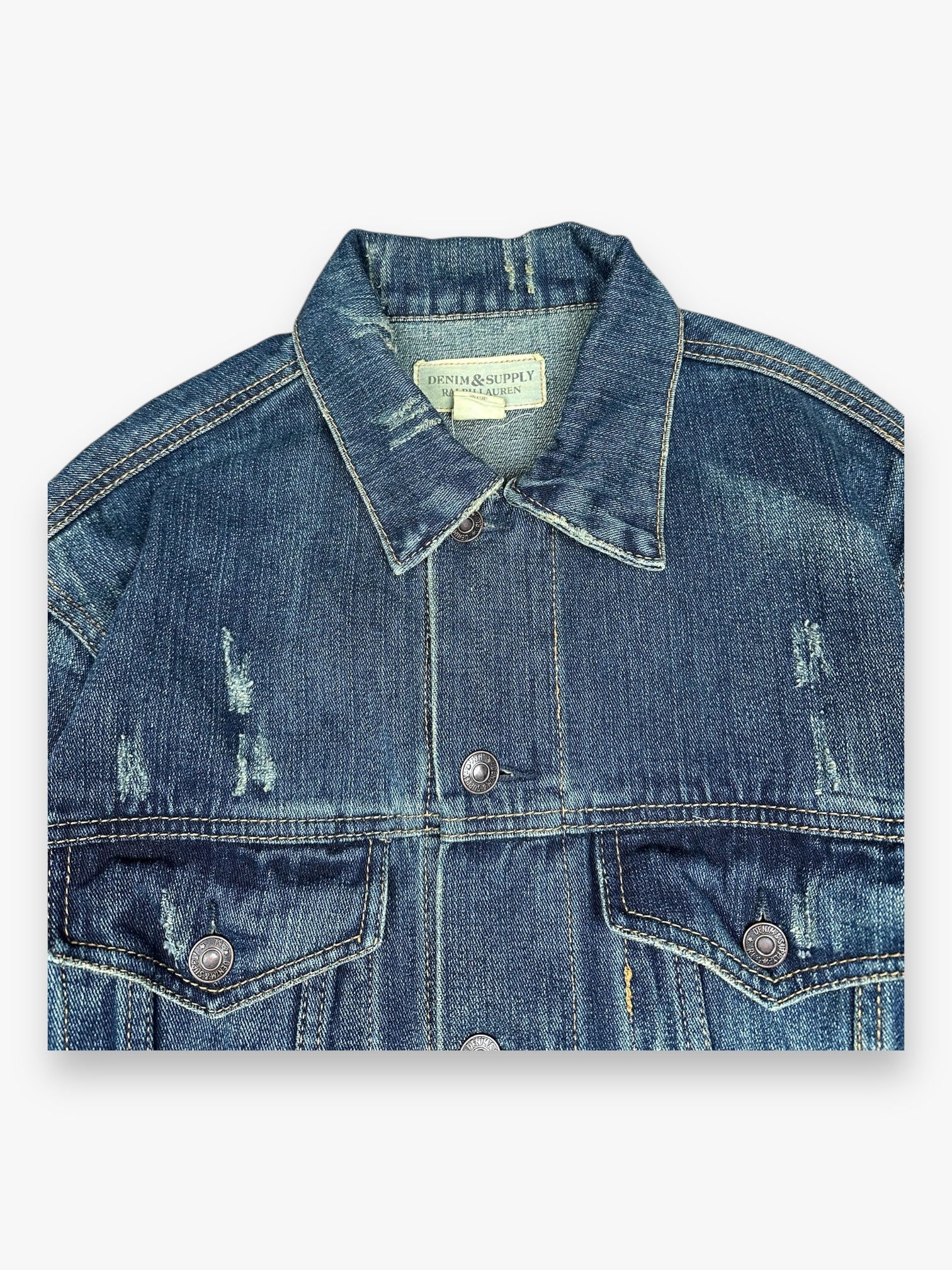 Ralph Lauren Denim & Supply Destroy USA Flag Denim Jacket Blue