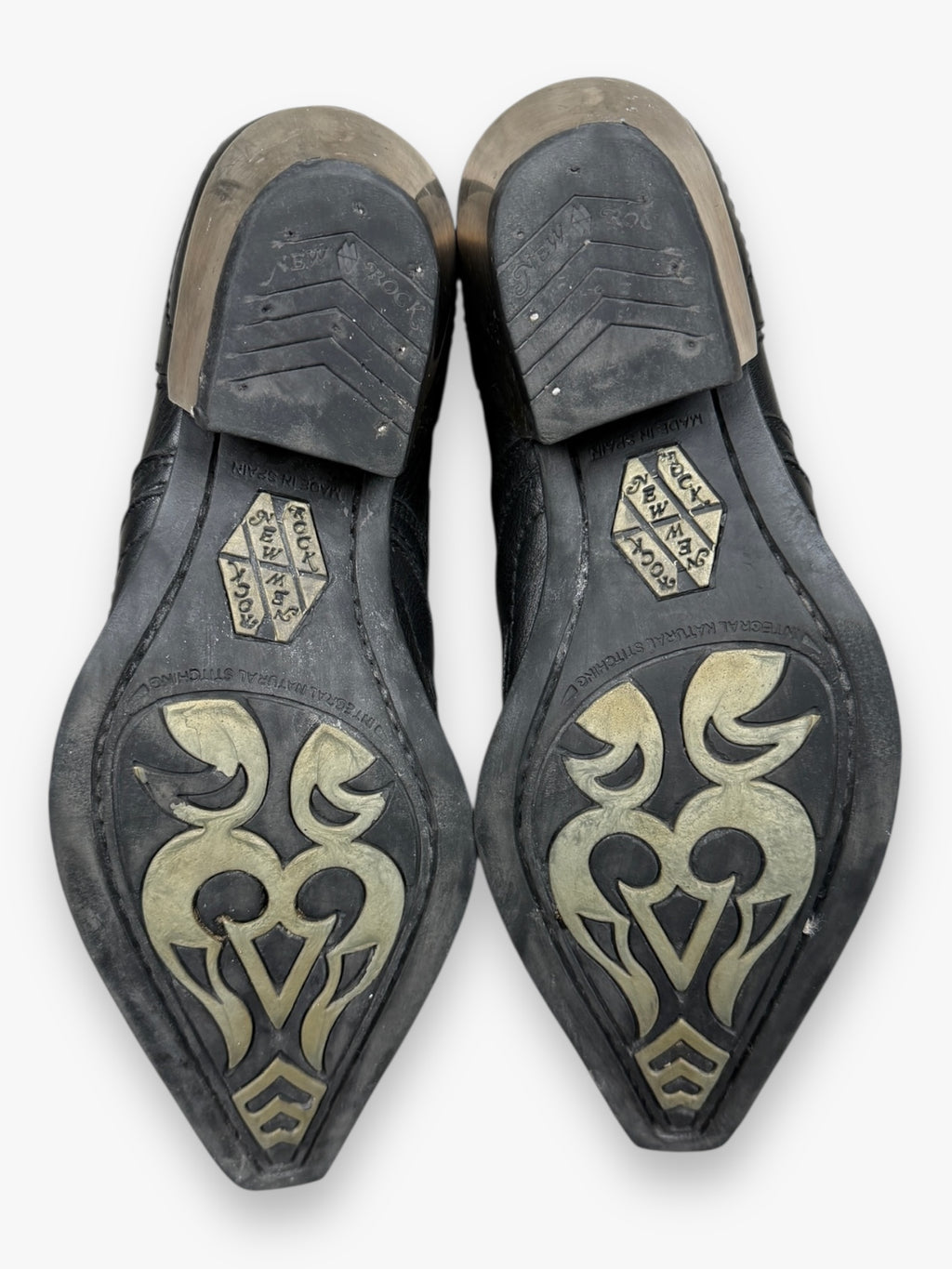 New Rock Black Metallic Leather Boots