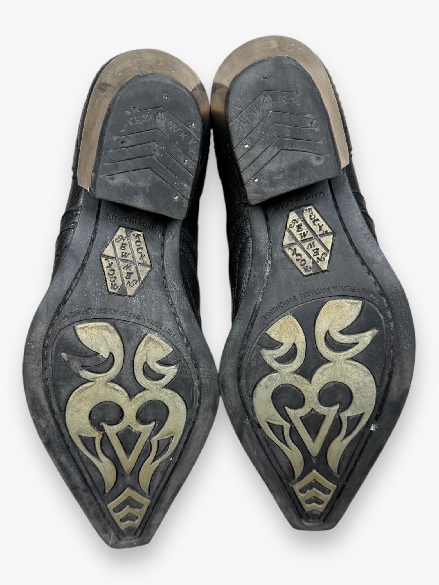 New Rock Black Metallic Leather Boots