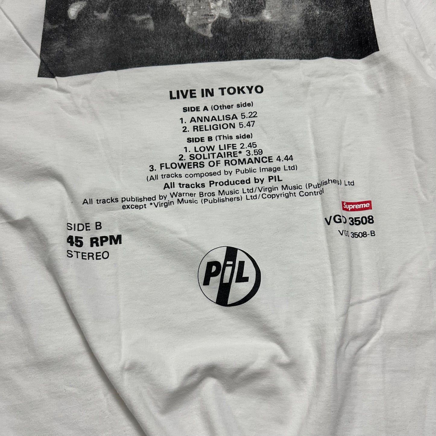 Tee Supreme PiL Live In Tokyo White FW22 (M)
