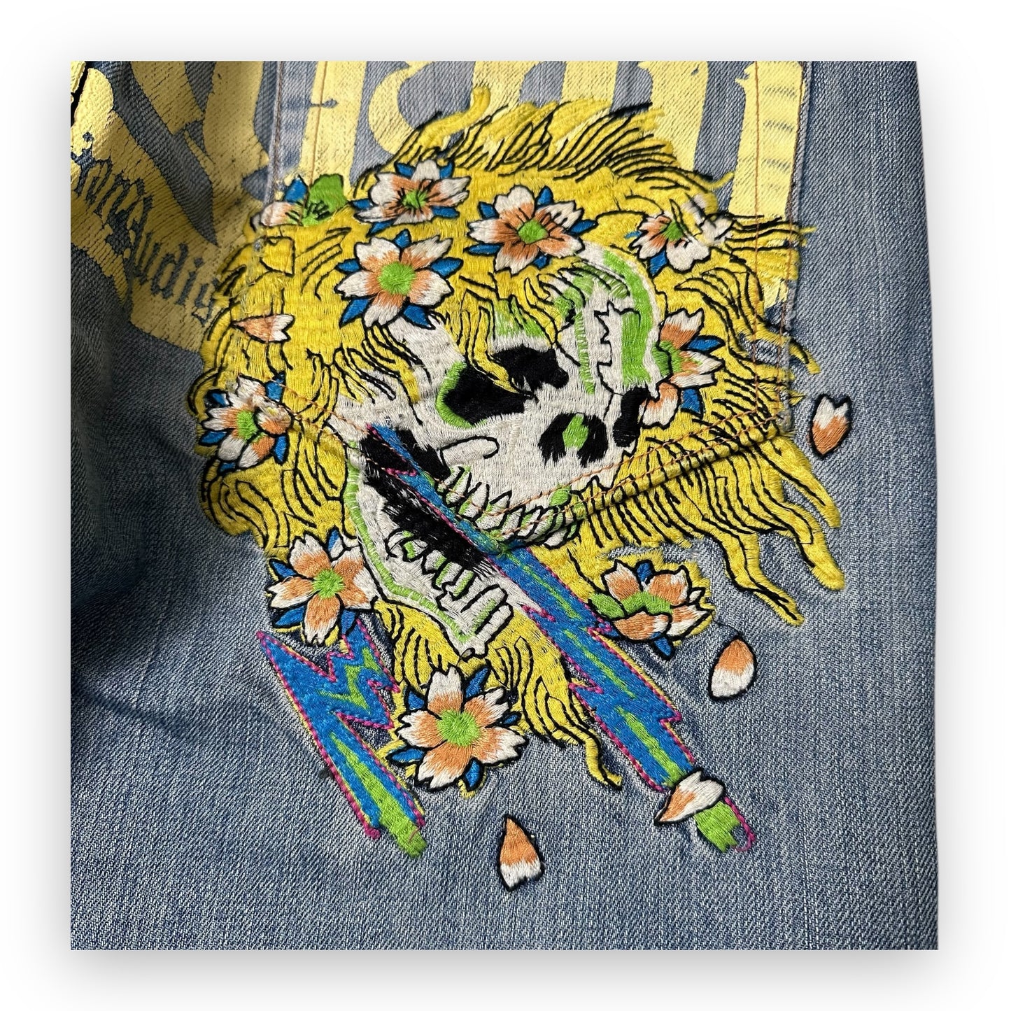 Jeans Ed Hardy Skull Yellow Embroidery (M)