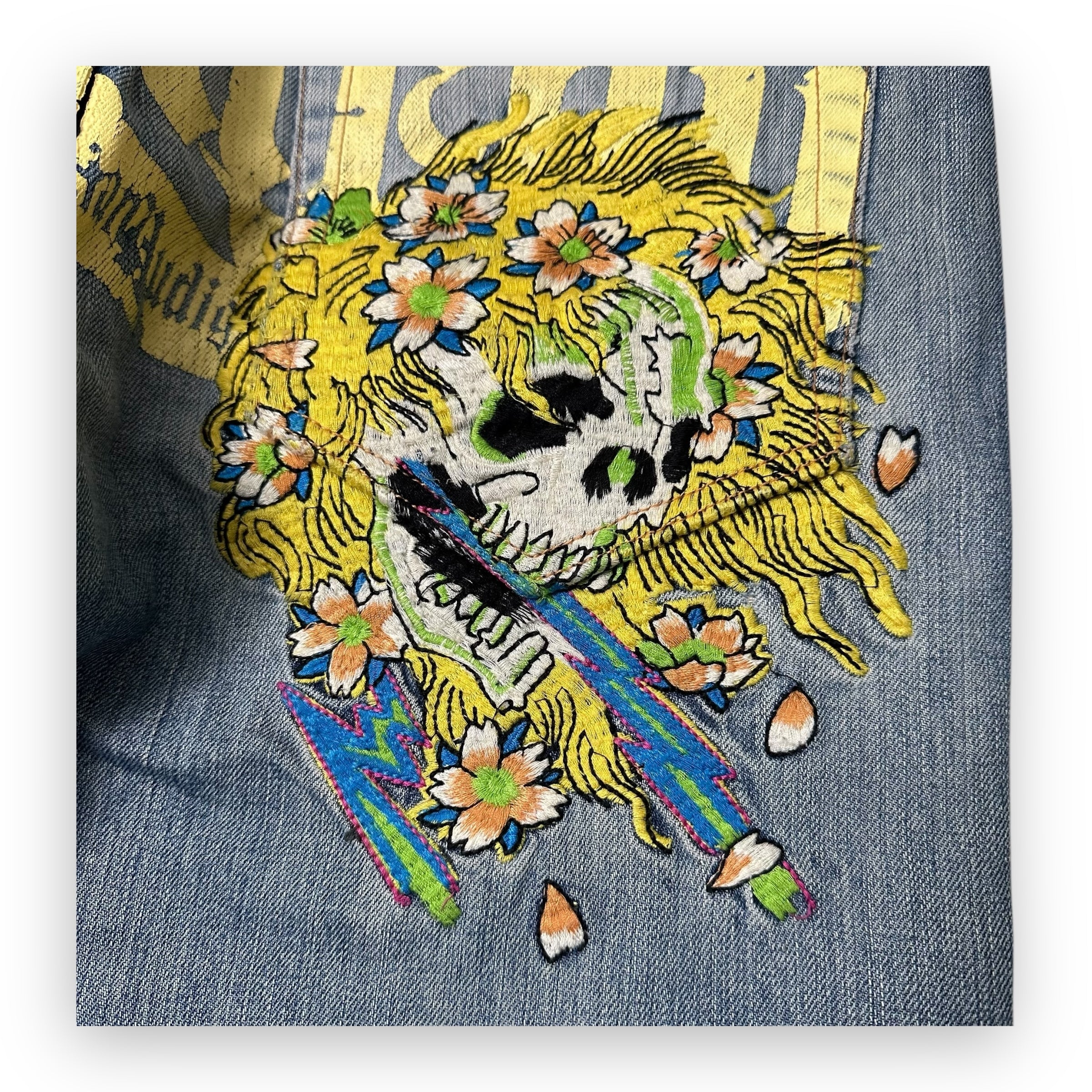 Jeans Ed Hardy Skull Yellow Embroidery