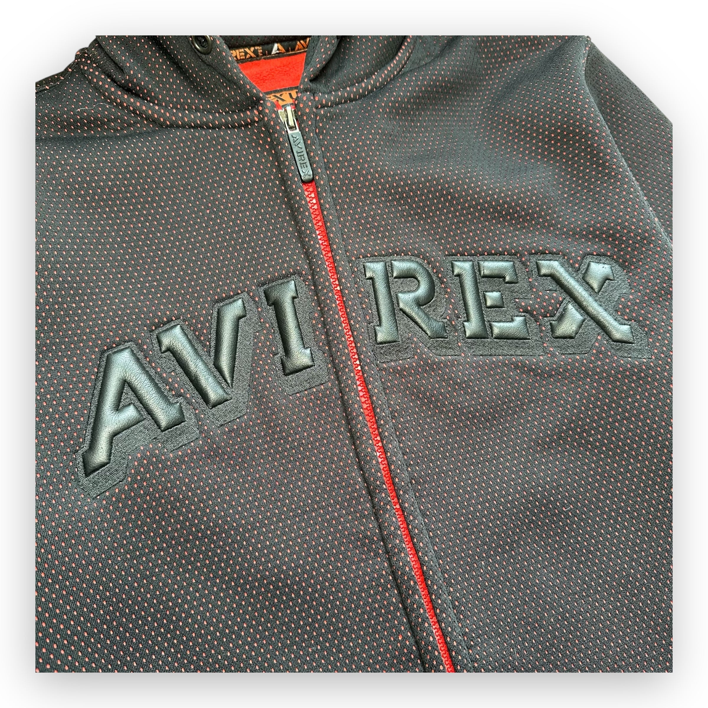 Sweatshirt Hoodie Zip Up Avirex Perforated Black Red vintage