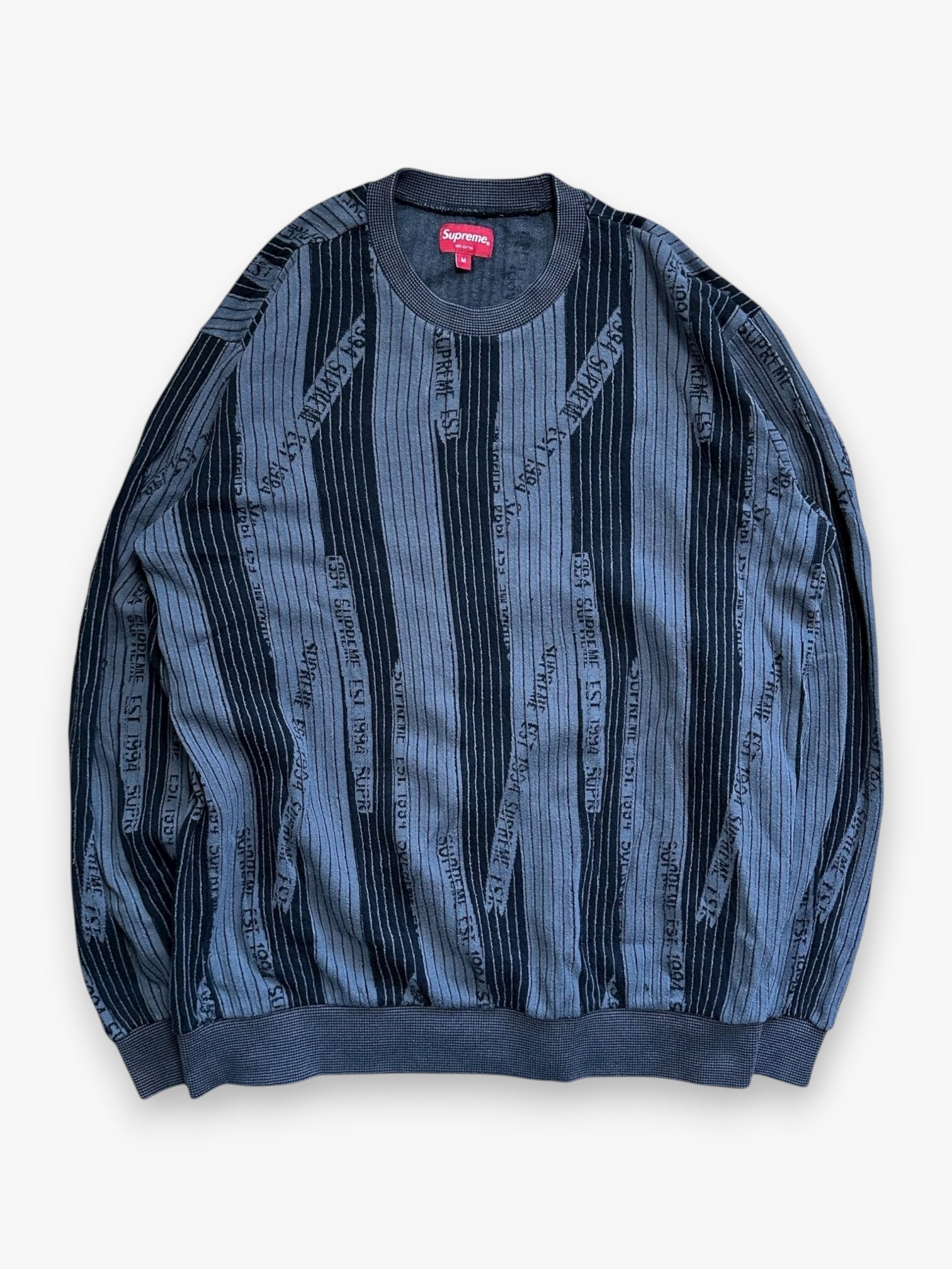 Sweatshirt Crewneck Supreme Textured Stripe Black FW20