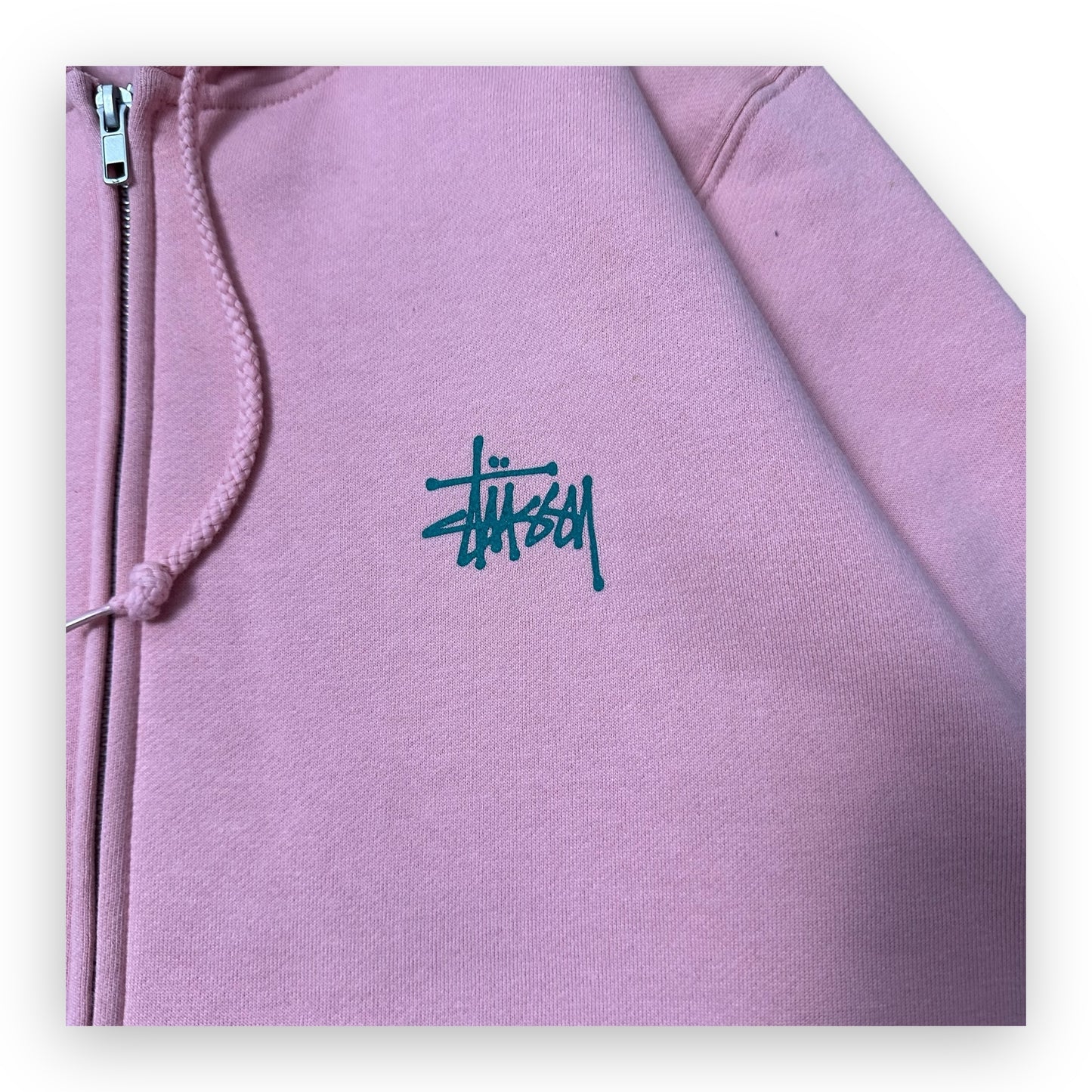Sweatshirt Hoodie Zip Stussy Spell out Pink (XL)