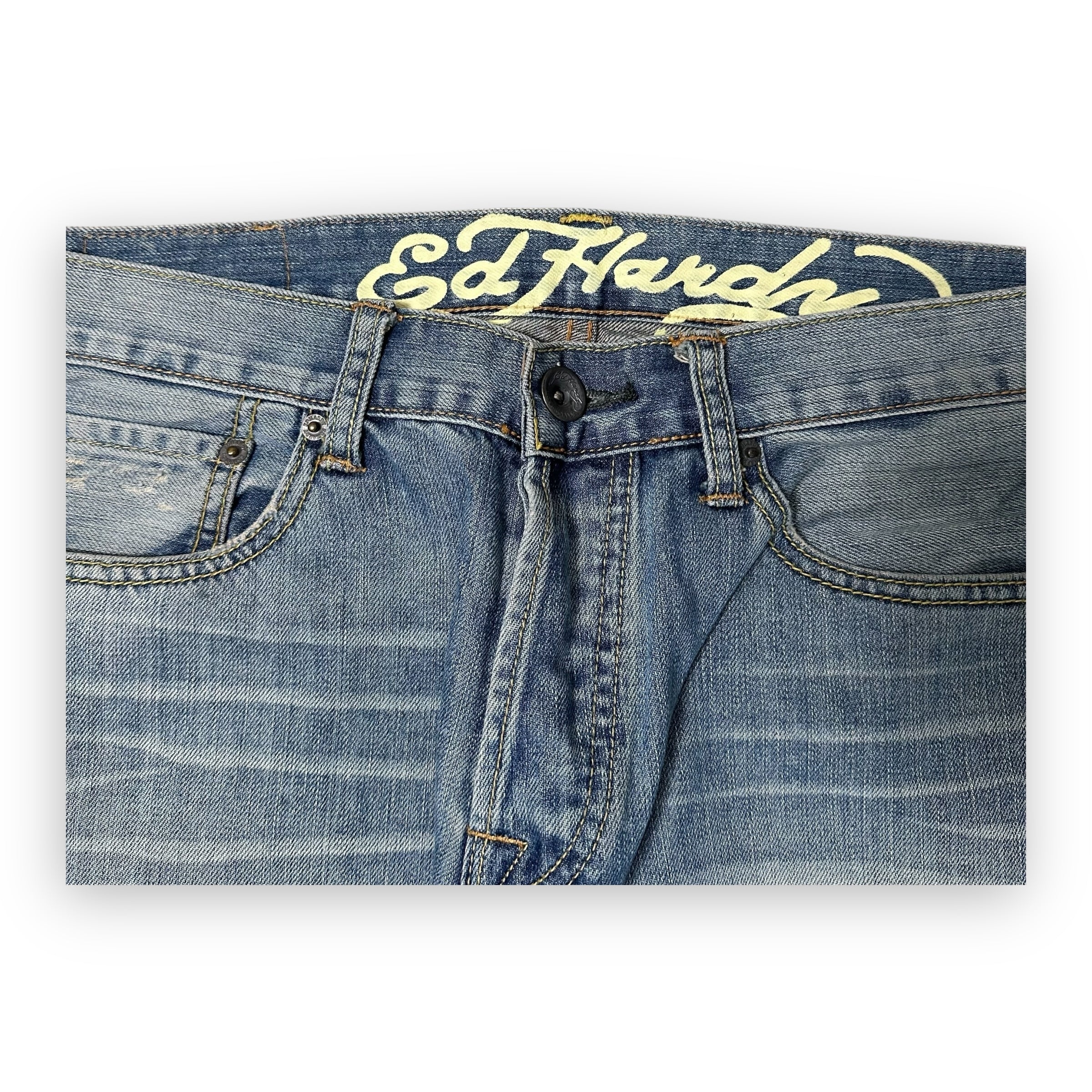 Jeans Ed Hardy Skull Yellow Embroidery