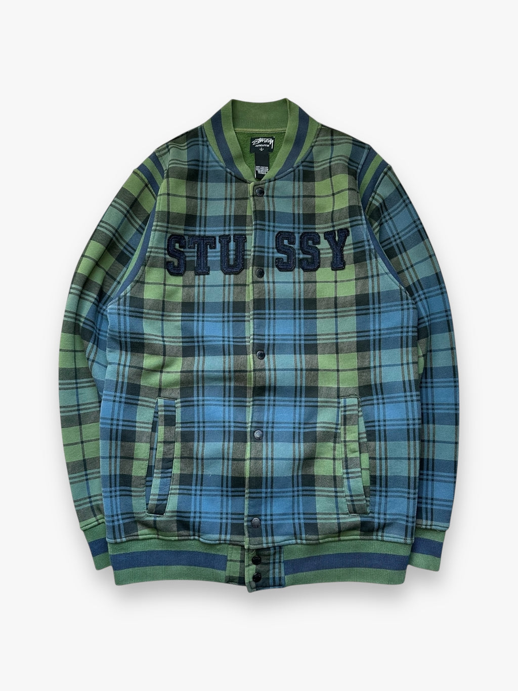 Jacket Stussy Varsity Tartan Blue Green vintage