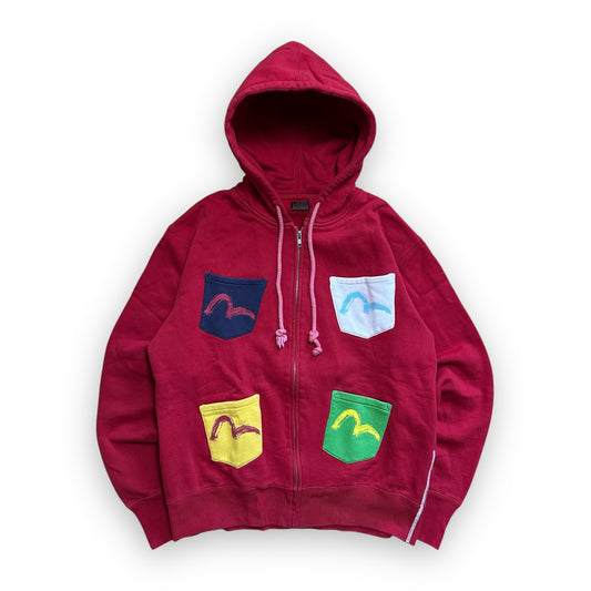 Sweatshirt Hoodie Zip Evisu Multi Pocket Red (L)