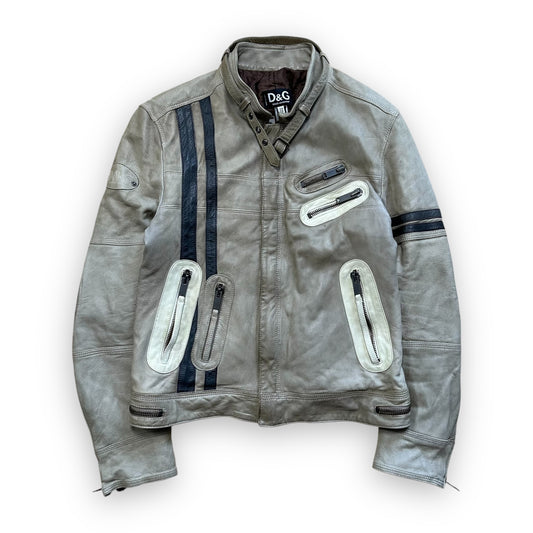 Jacket Dolce & Gabbana Leather Astro Biker Cafe Cream FW04 (S)